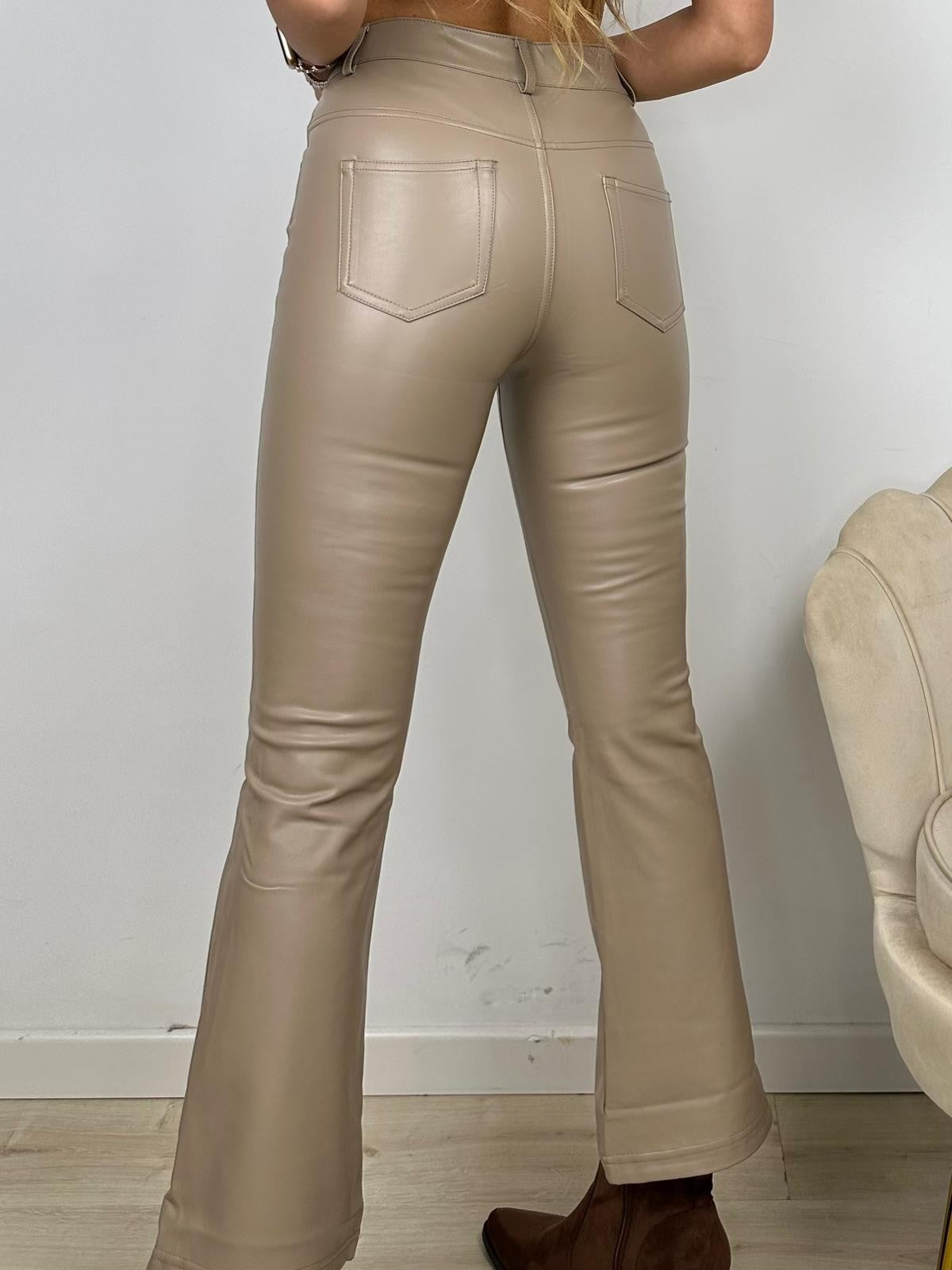 PANTALONI ECOPELLE BEIGE