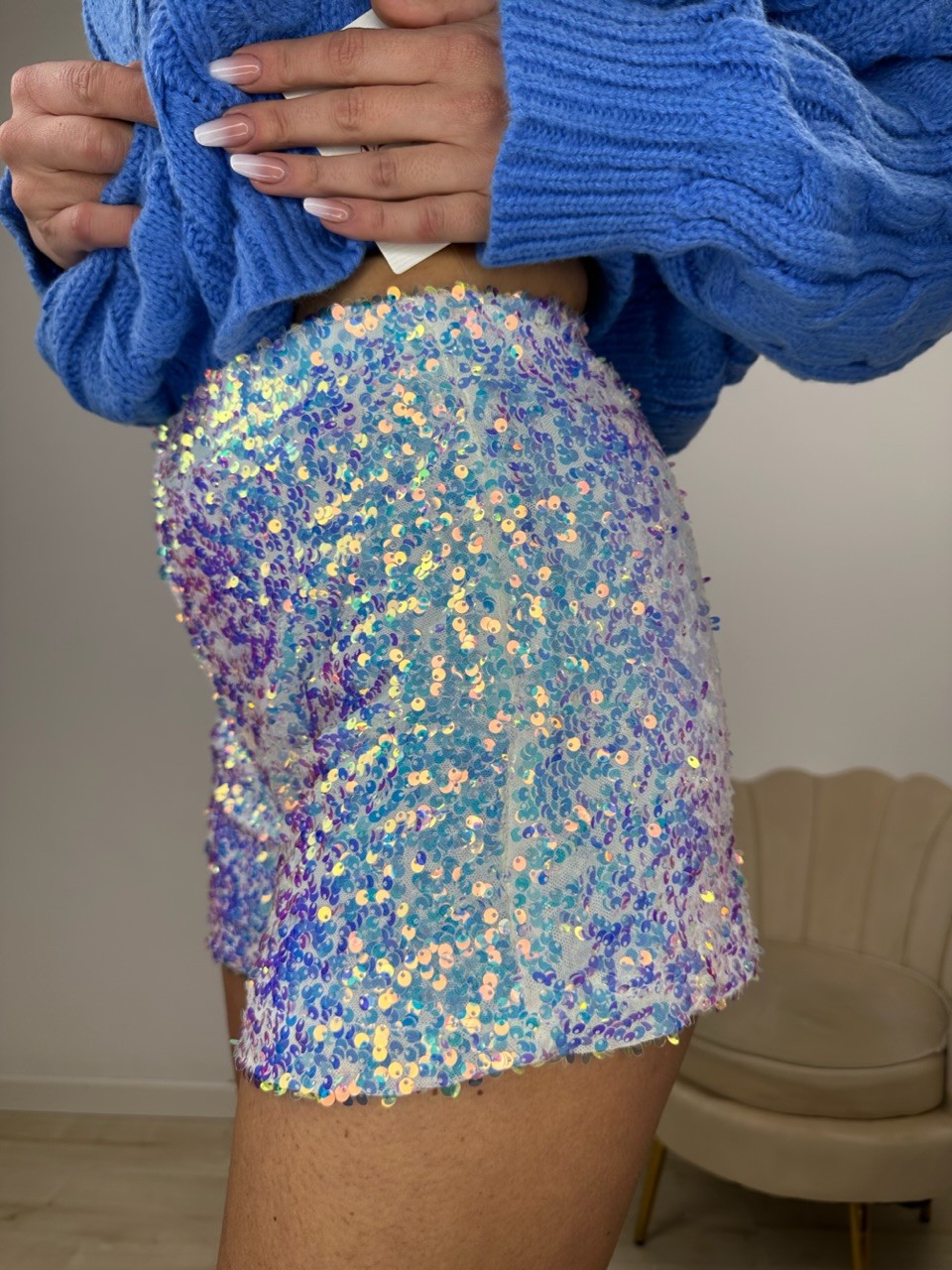 SHORT PAILLETTES BIANCO