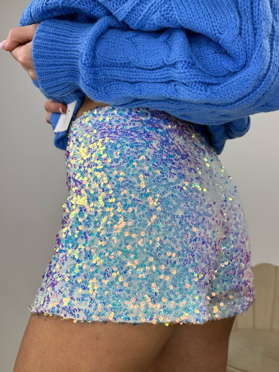 SHORT PAILLETTES BIANCO