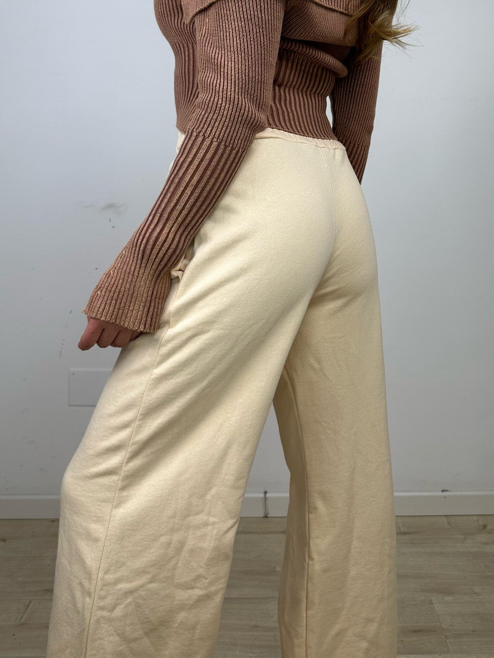 PANTALONI JOGGERS WIDE LEG BEIGE