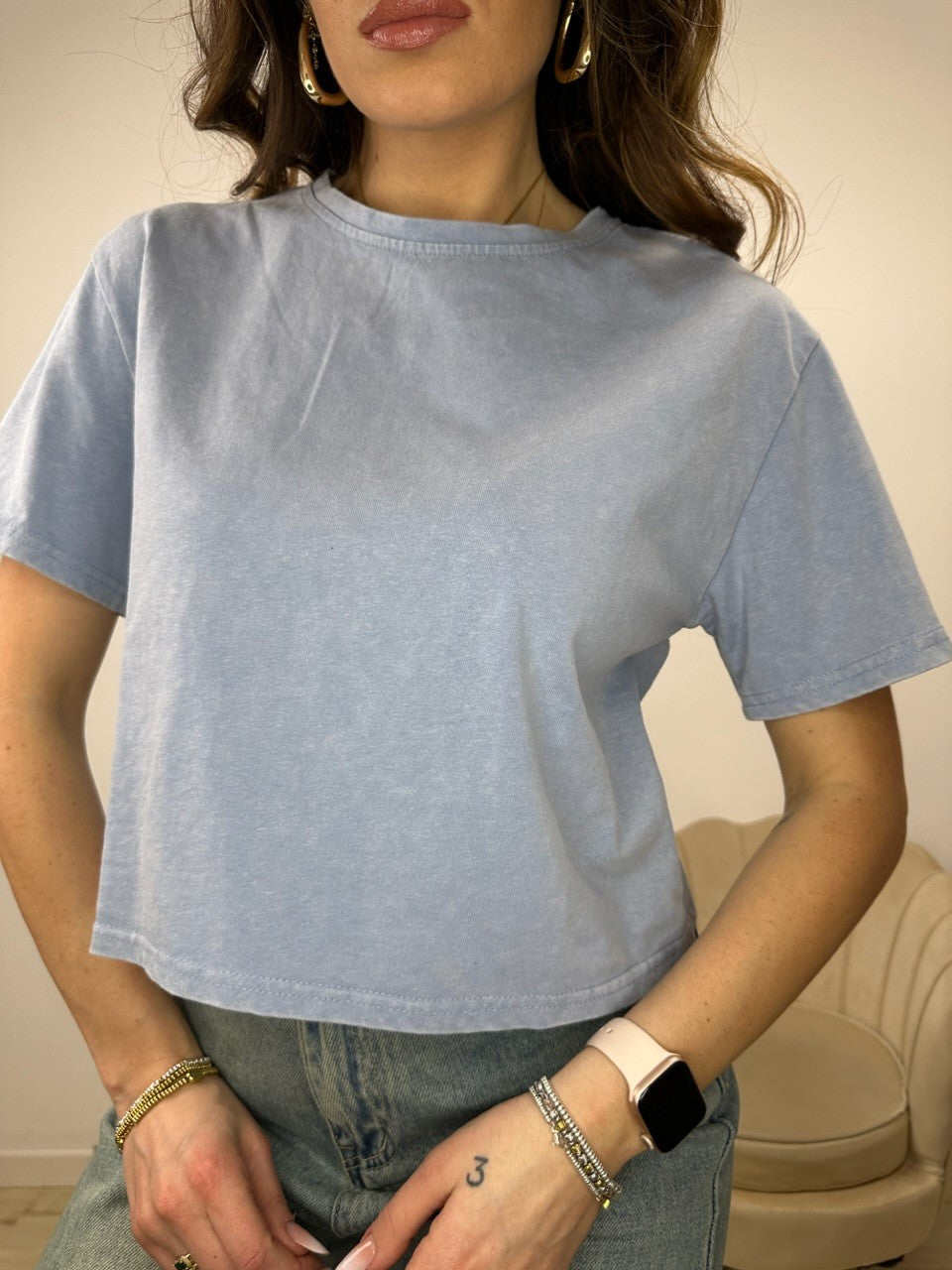 T-SHIRT WASHED AZZURRA