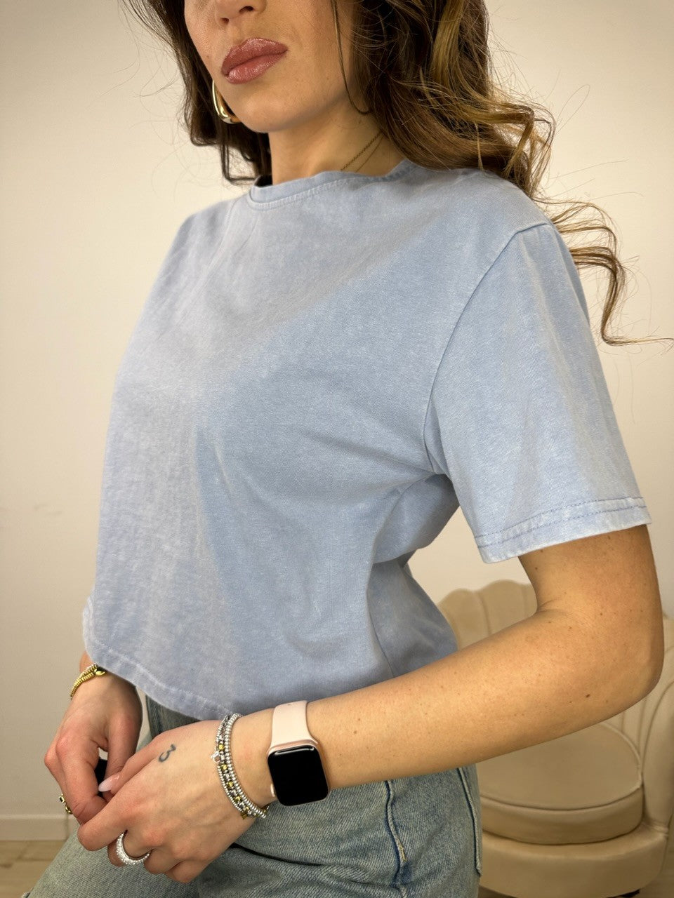 T-SHIRT WASHED AZZURRA