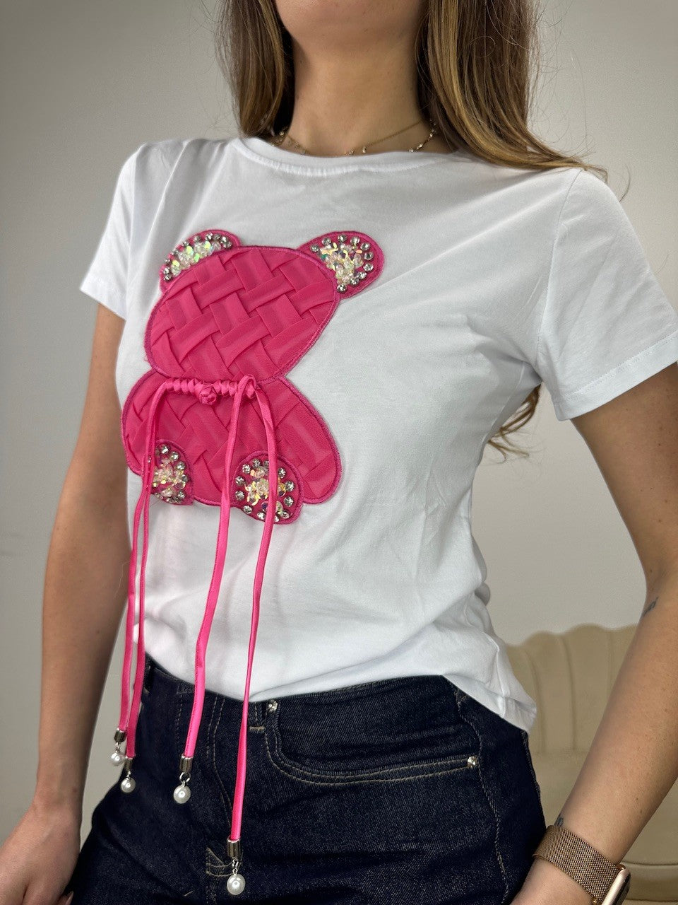 T-SHIRT KOMY BIANCA CON ROSA