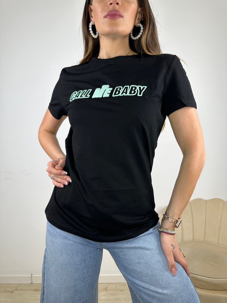 T-SHIRT CALL ME BABY NERO