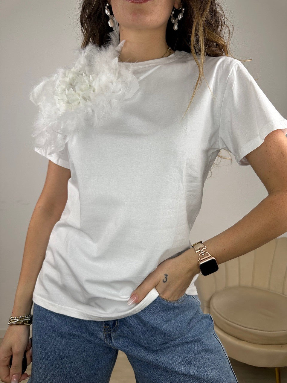 T-SHIRT PIUME GRANDI BIANCA