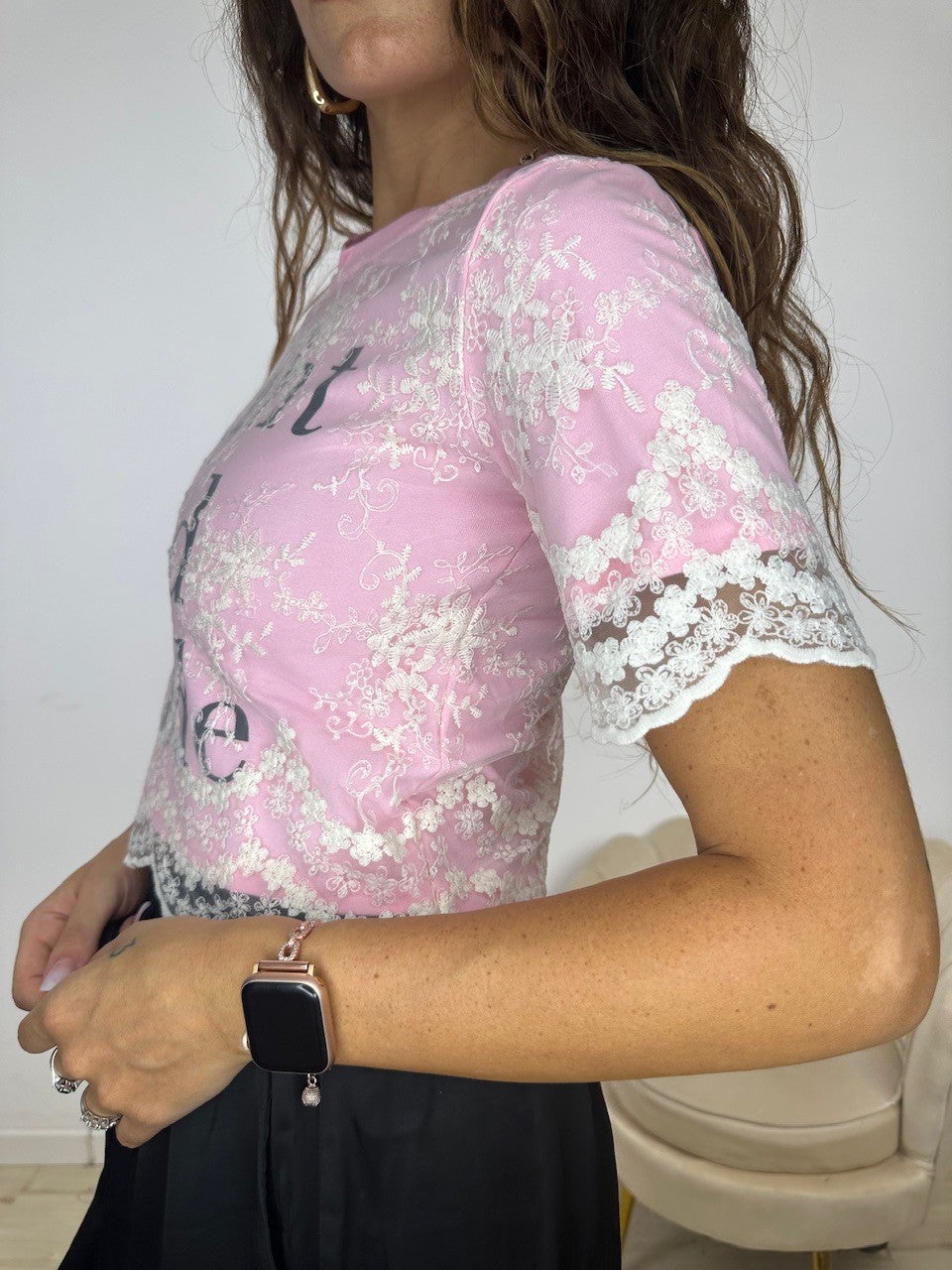 MAGLIA CON PIZZO CLARY ROSA