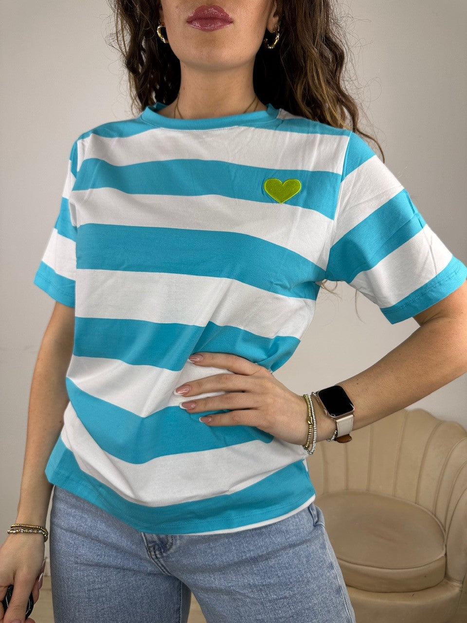 T-SHIRT DAY RIGHE TURCHESE