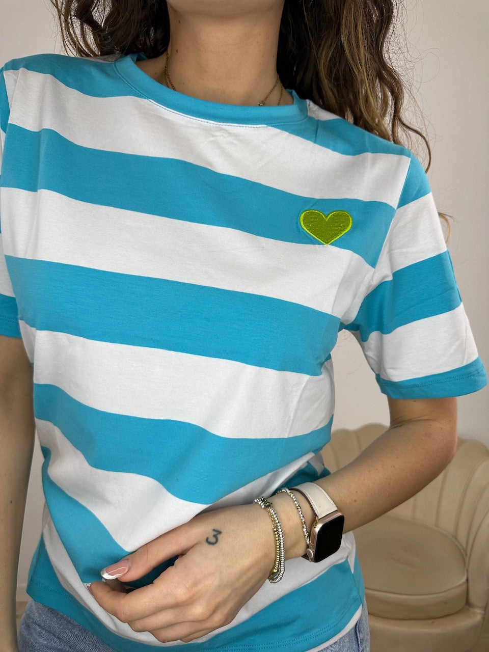 T-SHIRT DAY RIGHE TURCHESE