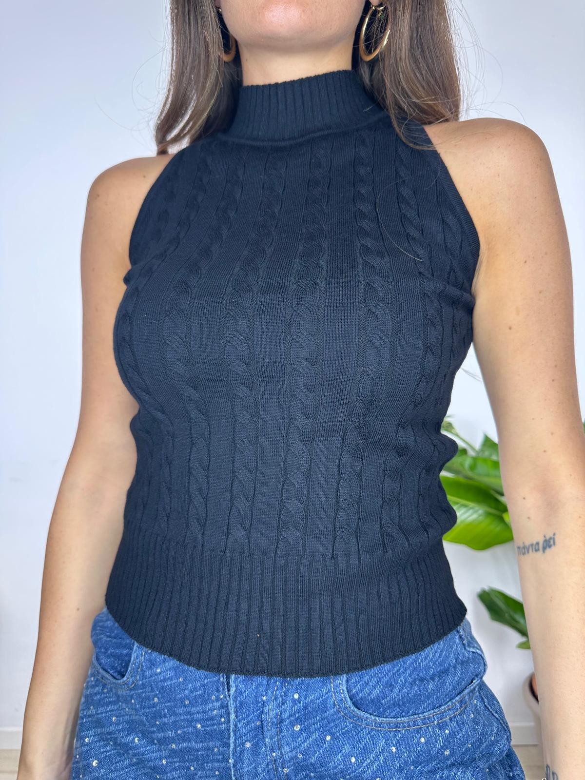 TOP CROP TRECCE NERO
