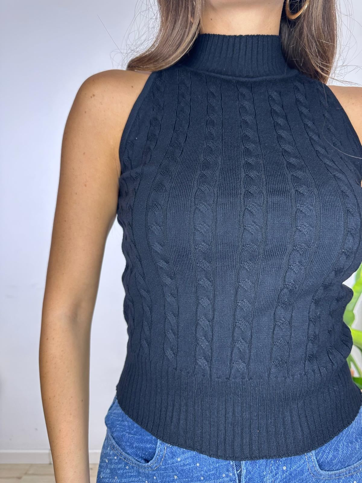 TOP CROP TRECCE NERO