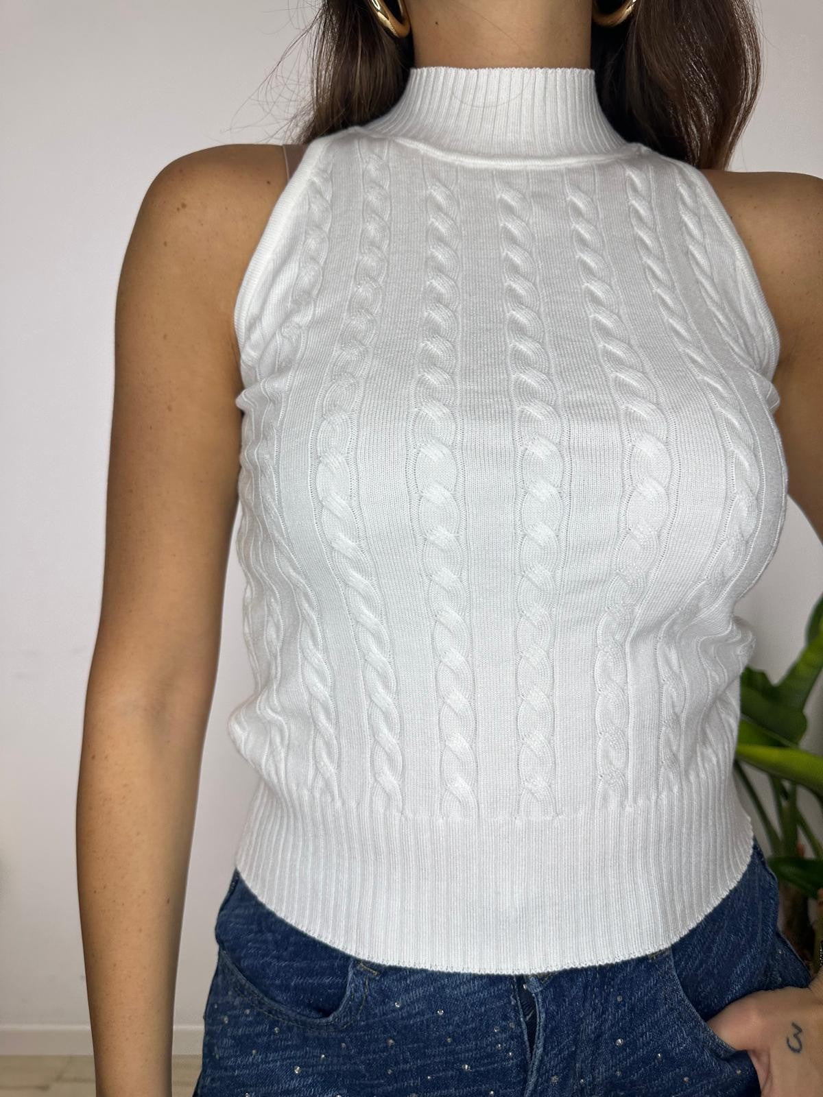 TOP CROP TRECCE BIANCO