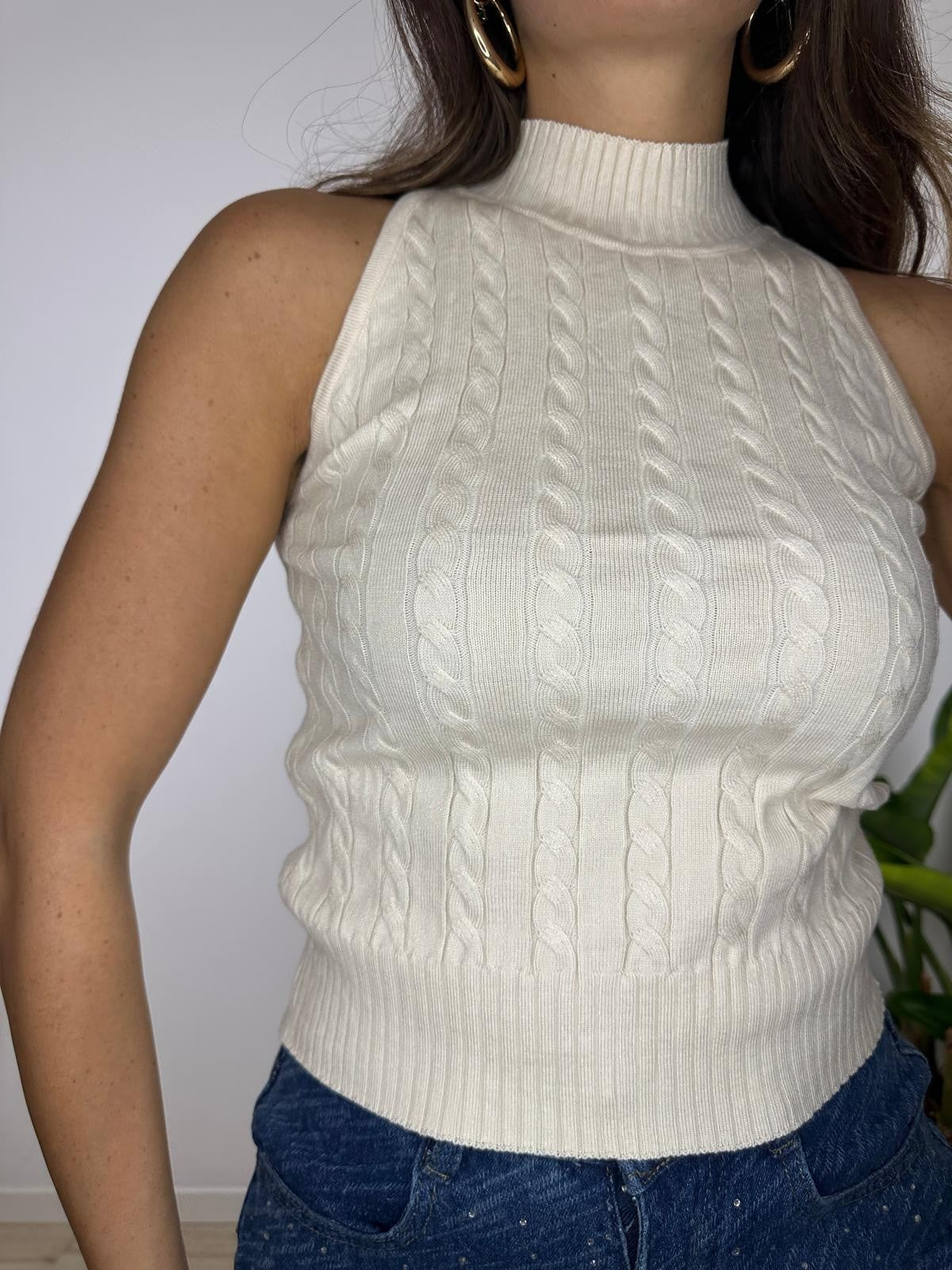 TOP CROP TRECCE BEIGE