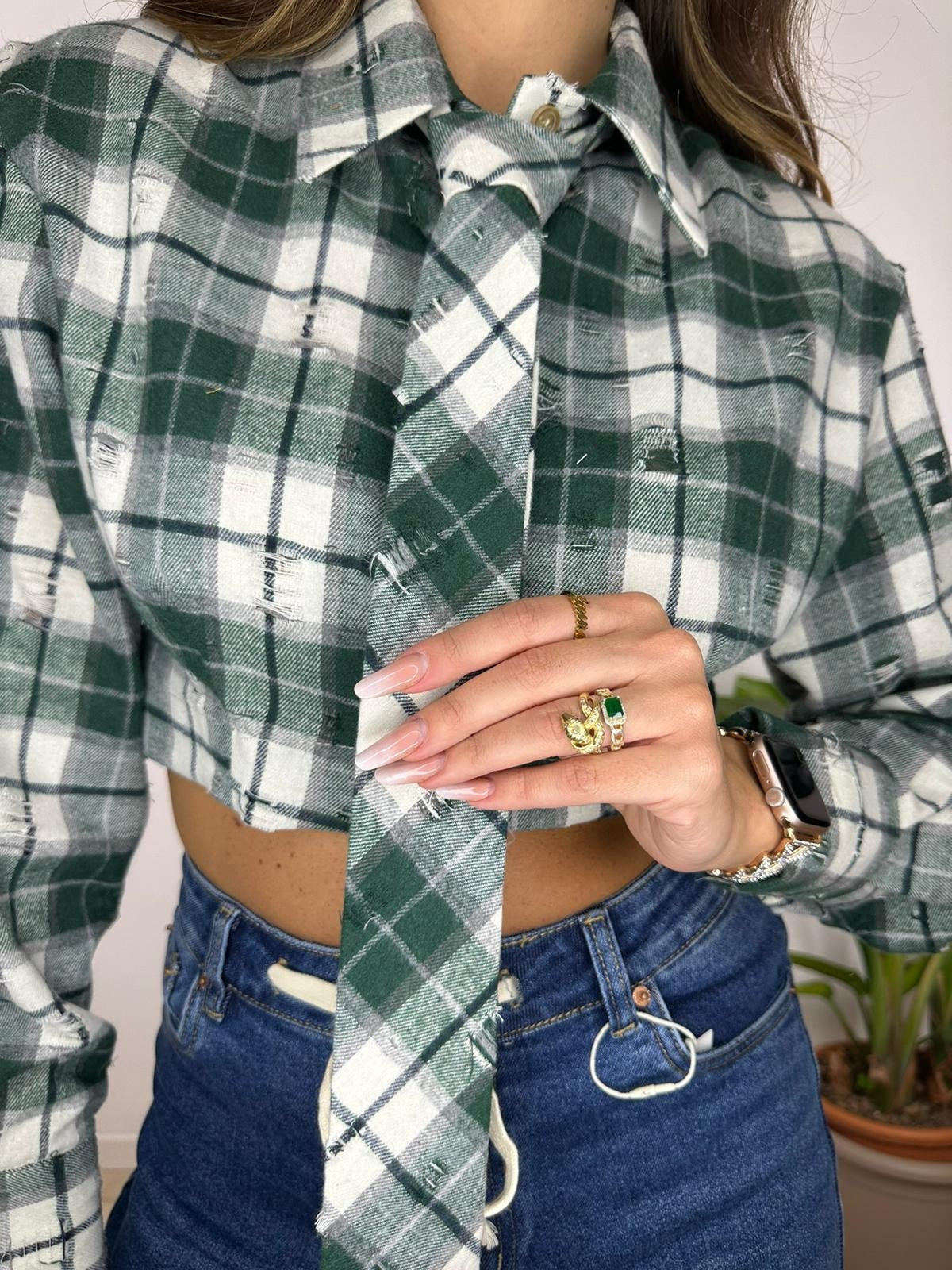 CAMICIA CROP VERDE