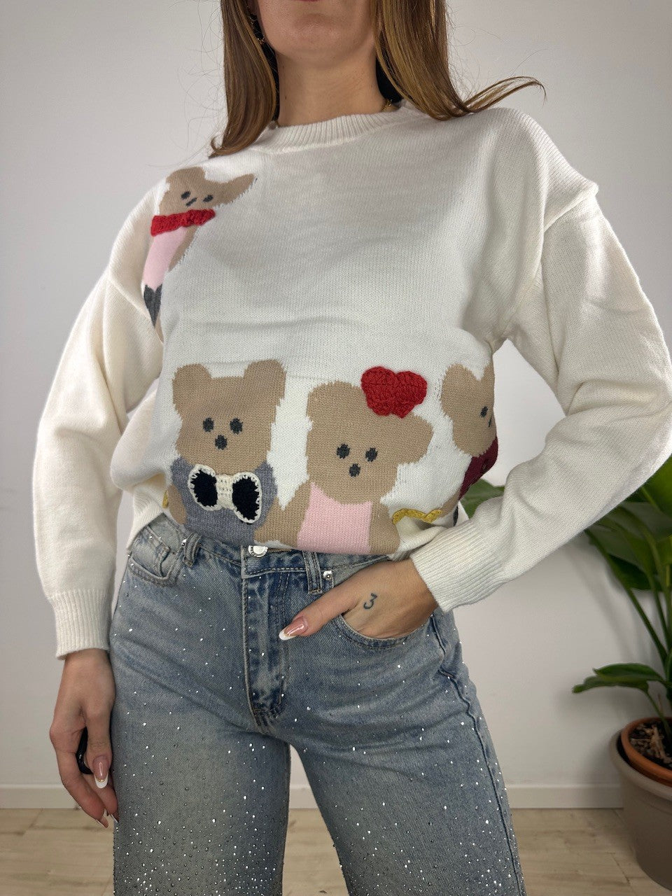PULLOVER TRIPLE TEDDY BIANCO