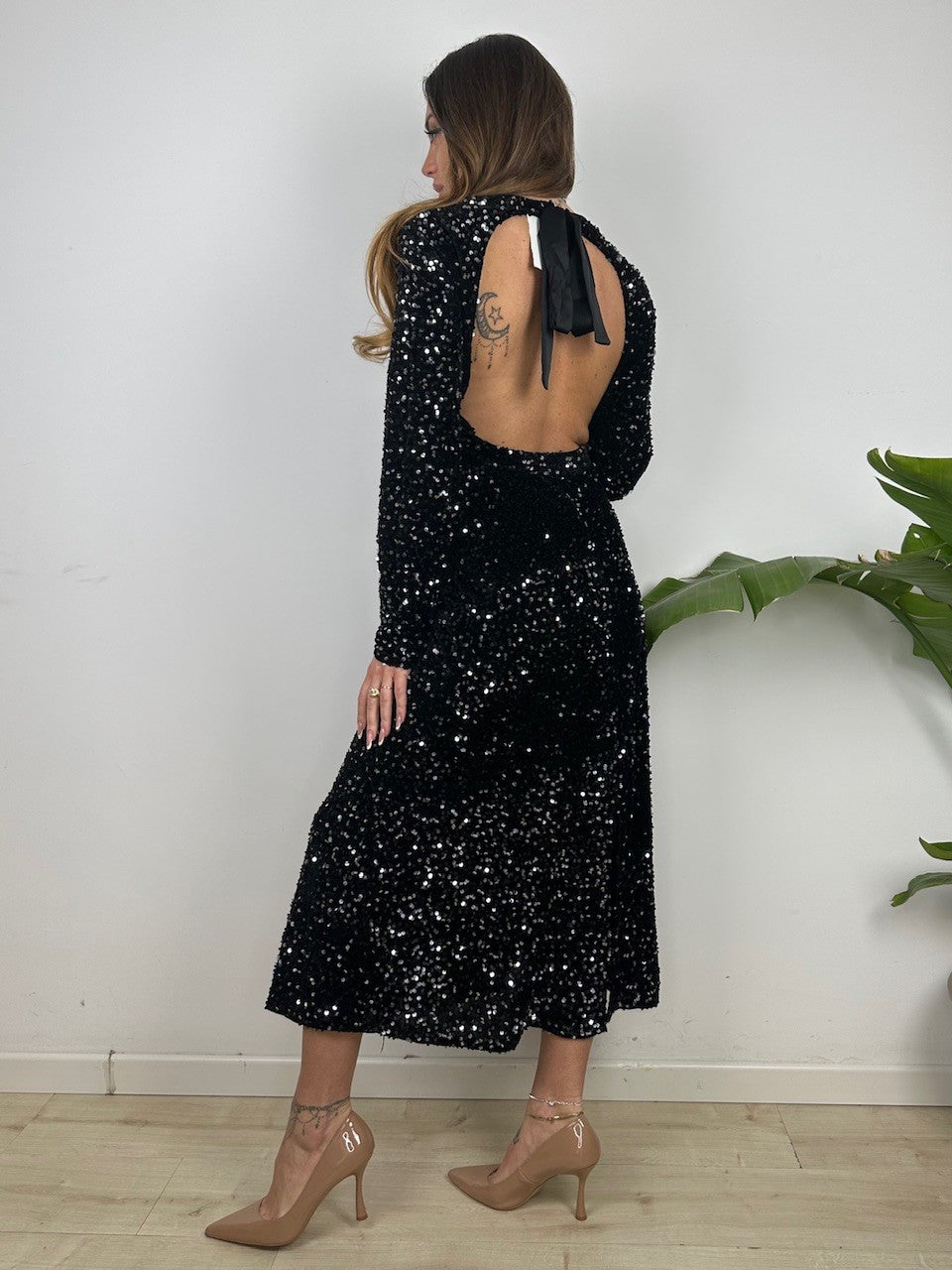LONG DRESS PAILLETTES NERO