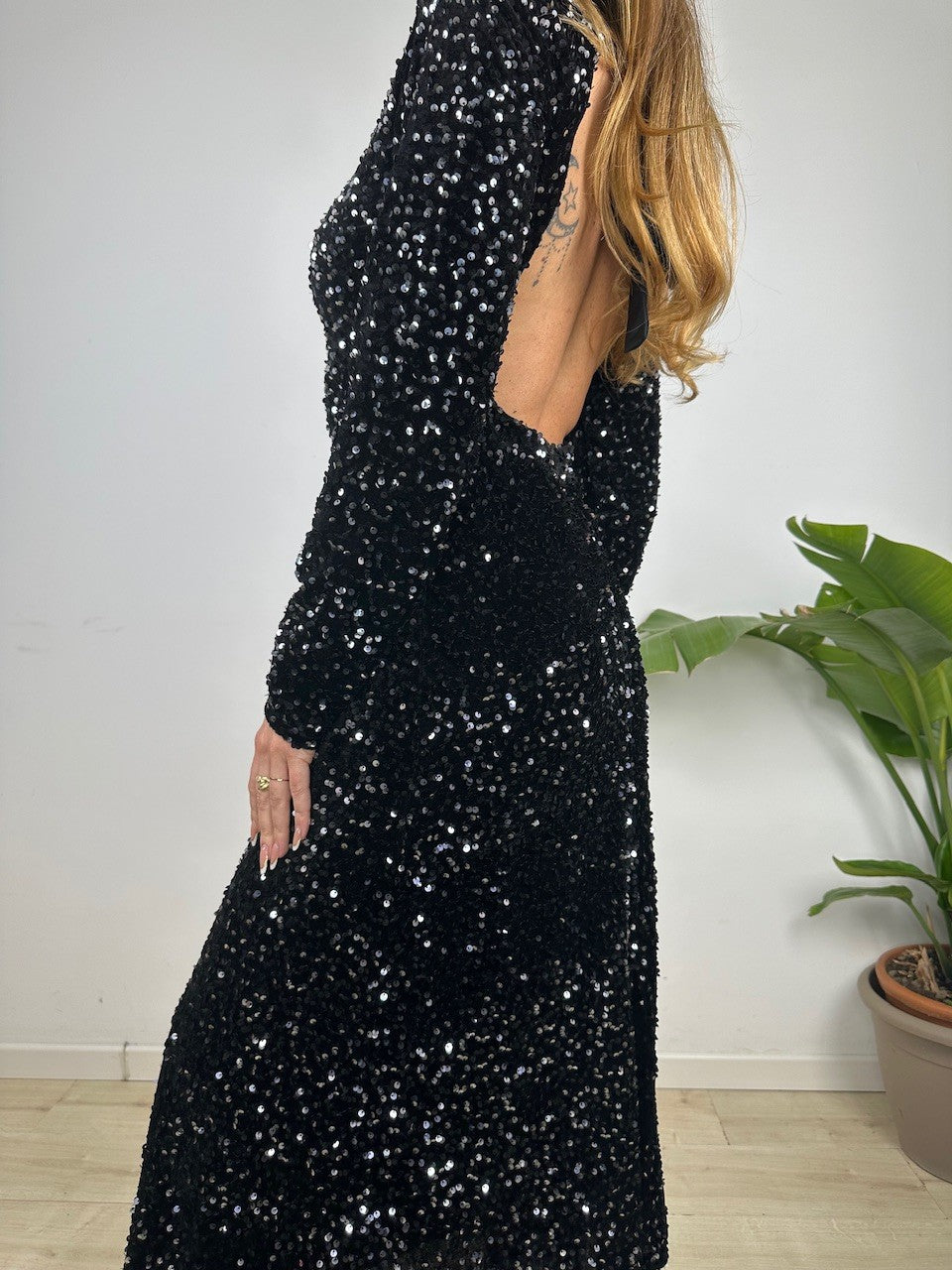 LONG DRESS PAILLETTES NERO