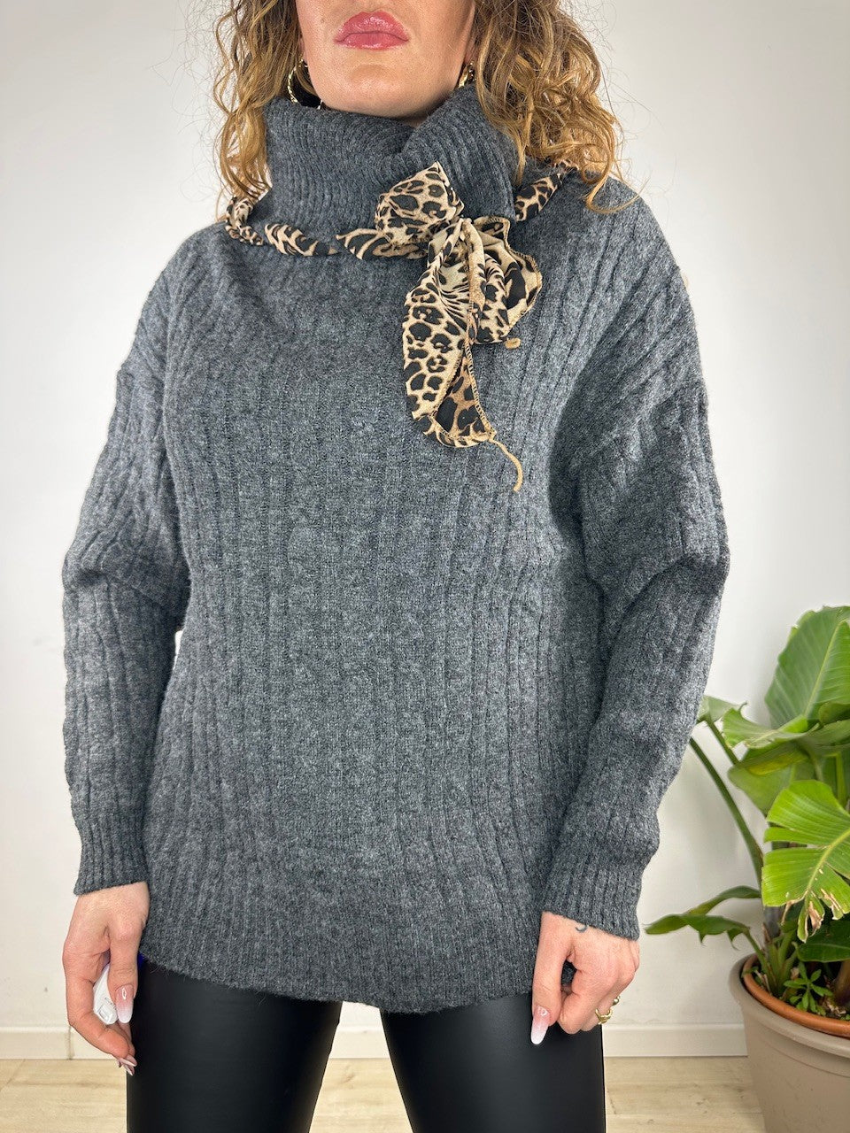 MAXI PULLOVER TRECCIONI GRIGIO