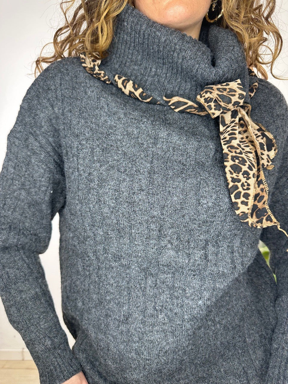 MAXI PULLOVER TRECCIONI GRIGIO