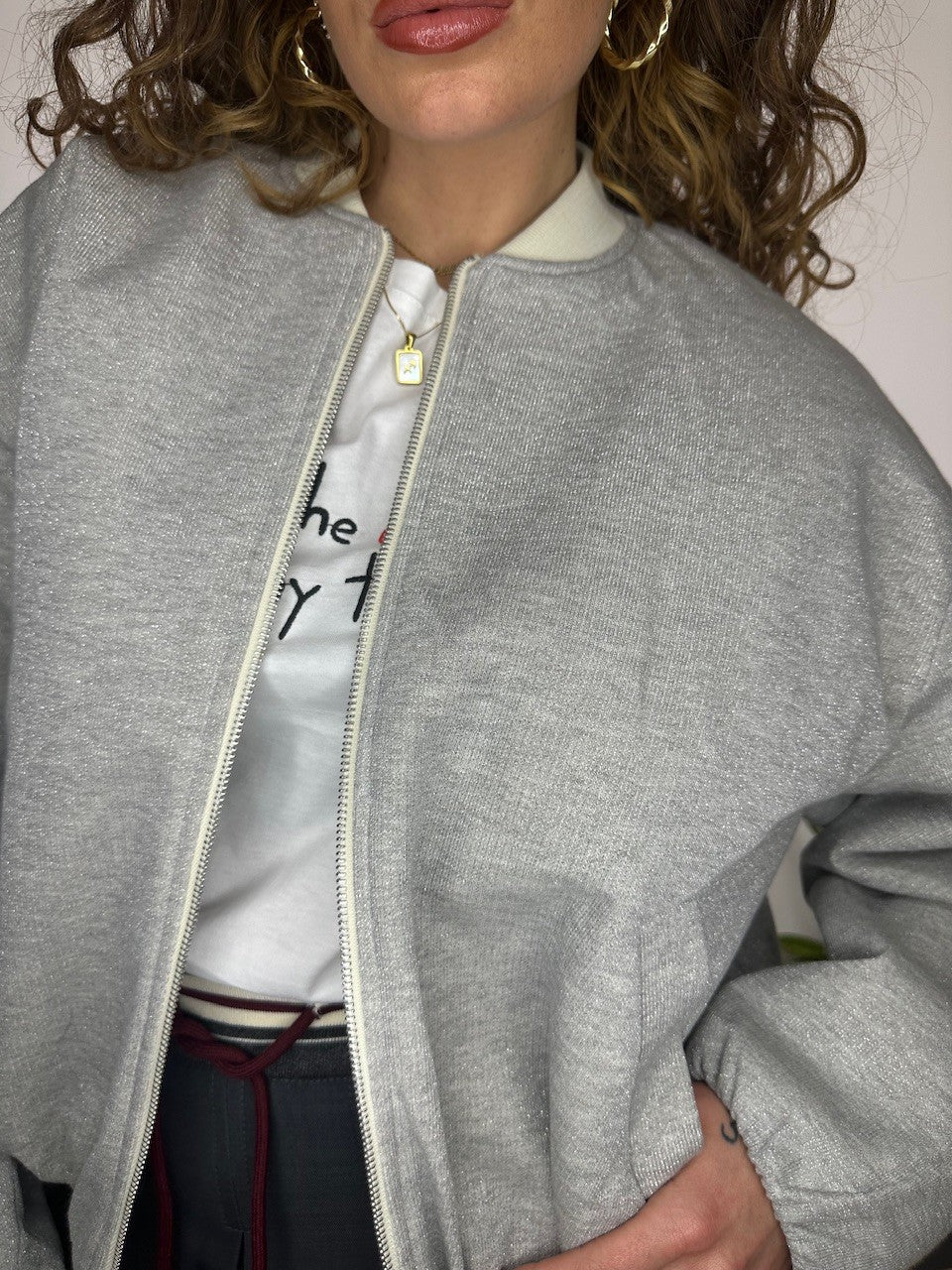 GIUBBINO BOMBER CROP LUMINA