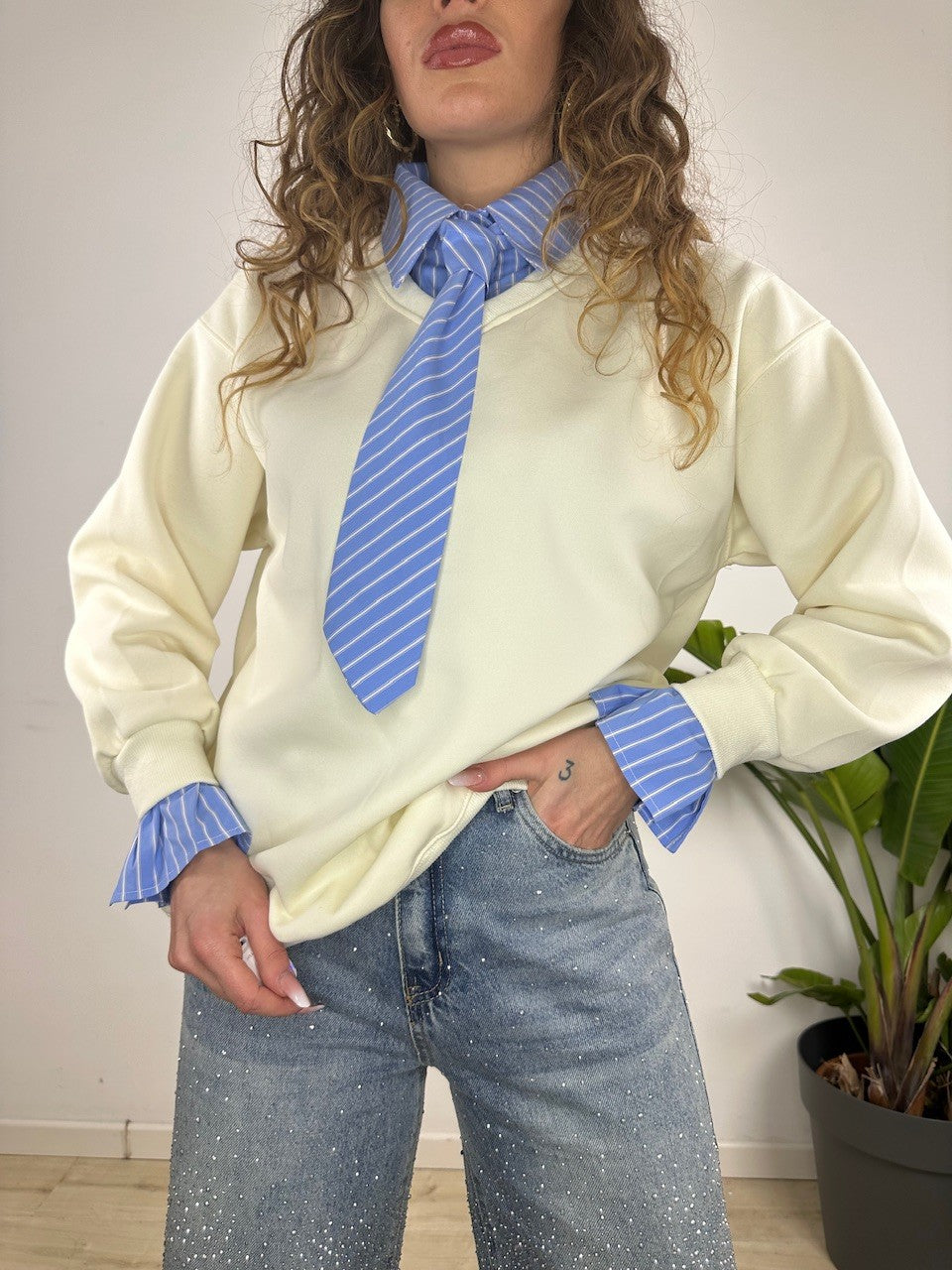 FELPA OVER CRAVATTA PANNA