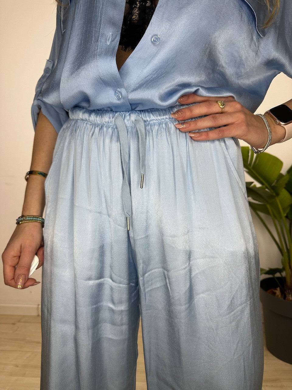 PANTALONI RASO MORBIDI AZZURRO