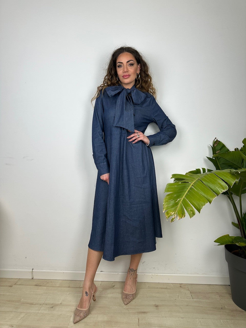 LONG DRESS FIOCCO DENIM SCURO