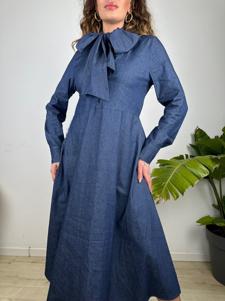 LONG DRESS FIOCCO DENIM SCURO