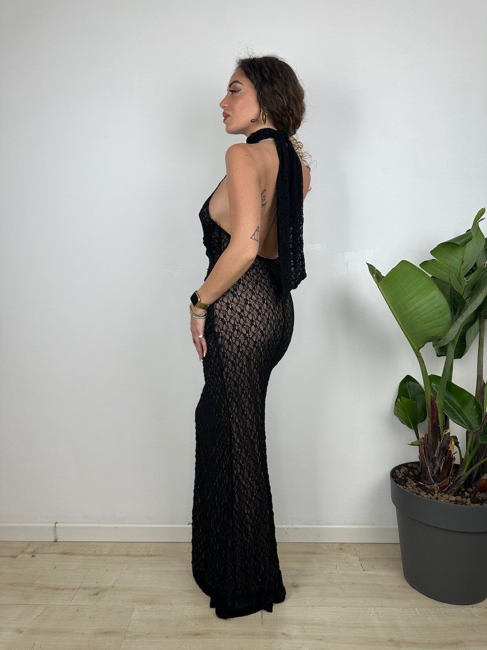 LONG DRESS TOTAL PIZZO NERO