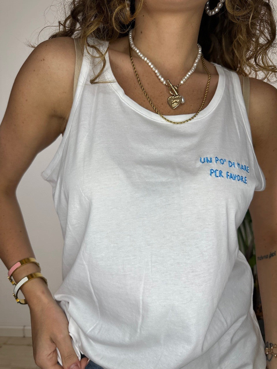 CANOTTA "UN PO' DI MARE" BIANCA/AZZURRO