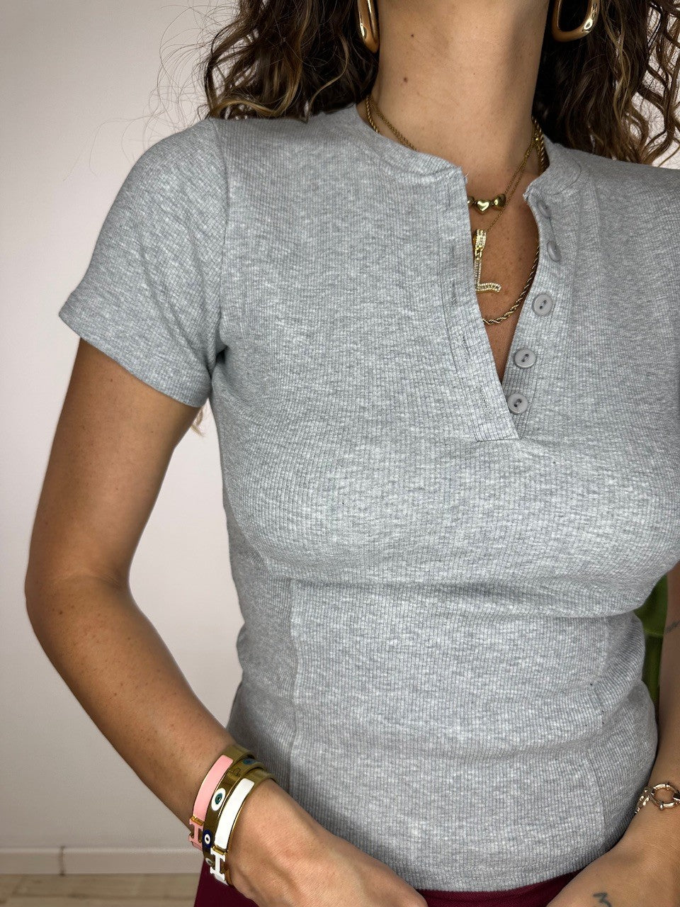 T-SHIRT CROP COSTINE GRIGIO