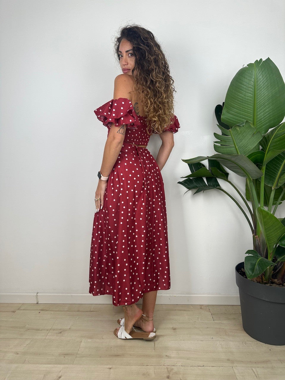 LONG DRESS POIS BORDEAUX