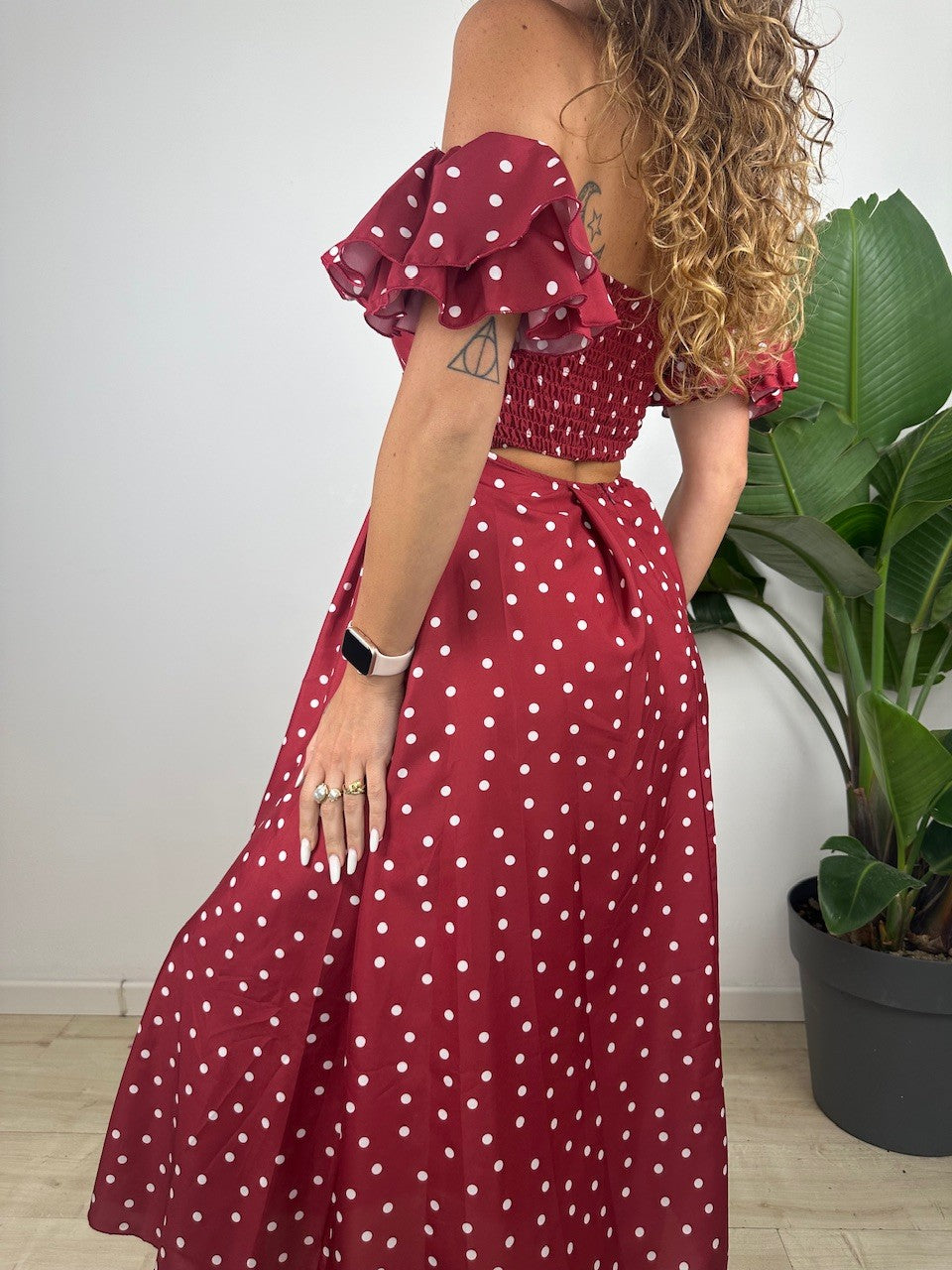 LONG DRESS POIS BORDEAUX