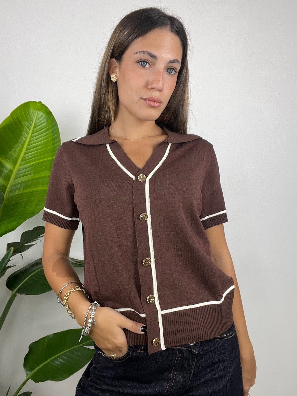 MAGLIA POLO FIORELLA MARRONE