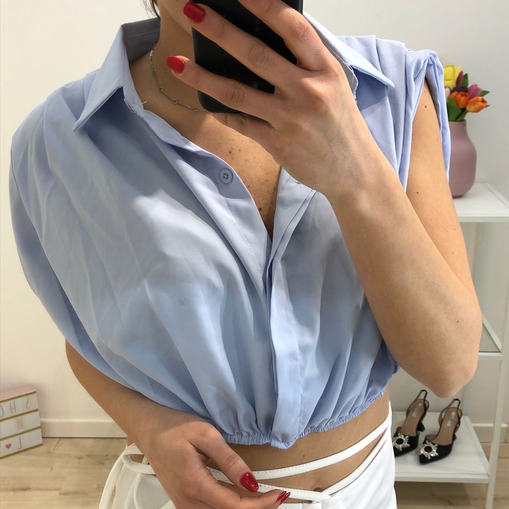 CROP CAMICIA AZZURRA