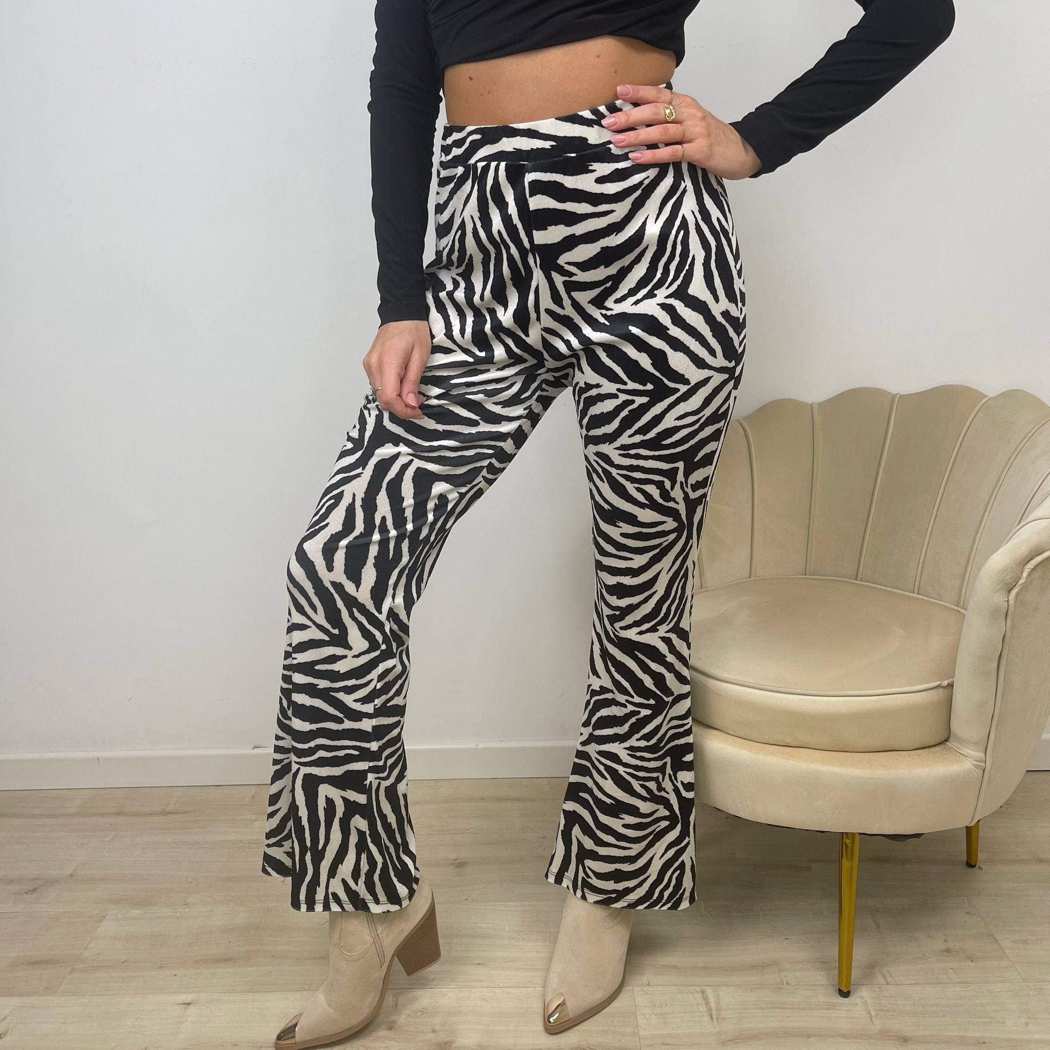 PANTALONE PALAZZO ANIMALIER BIANCO