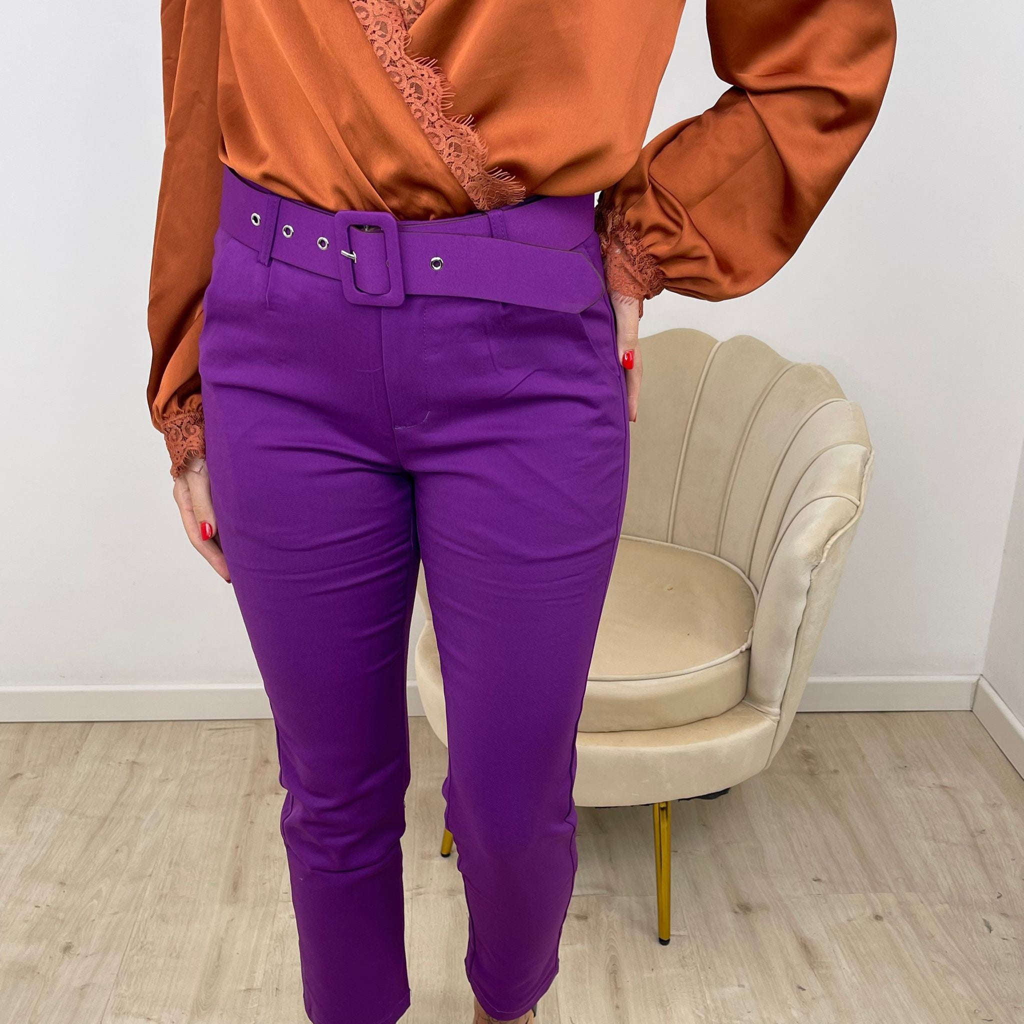 PANTALONE CON CINTURA TOP QUALITY VIOLA