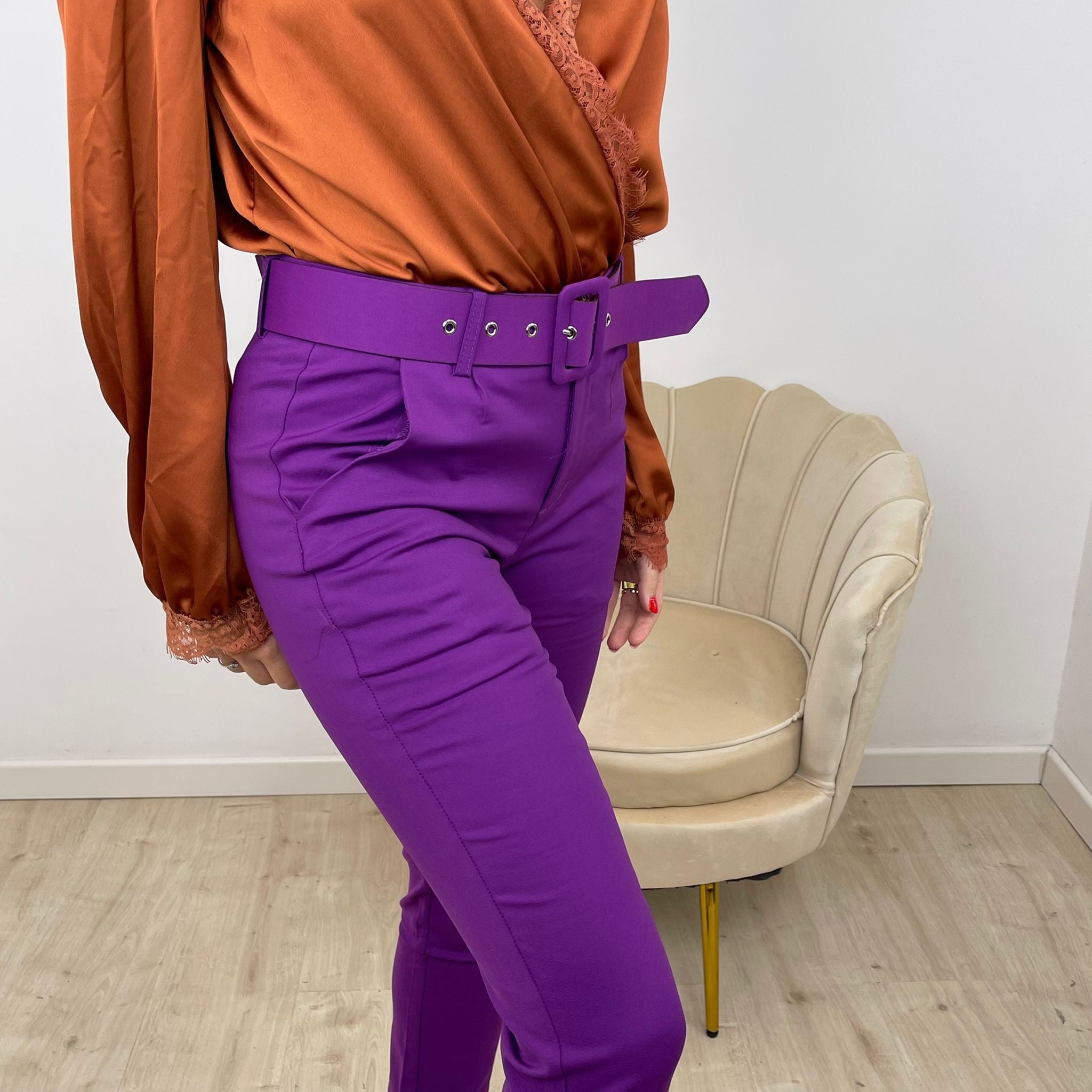 PANTALONE CON CINTURA TOP QUALITY VIOLA
