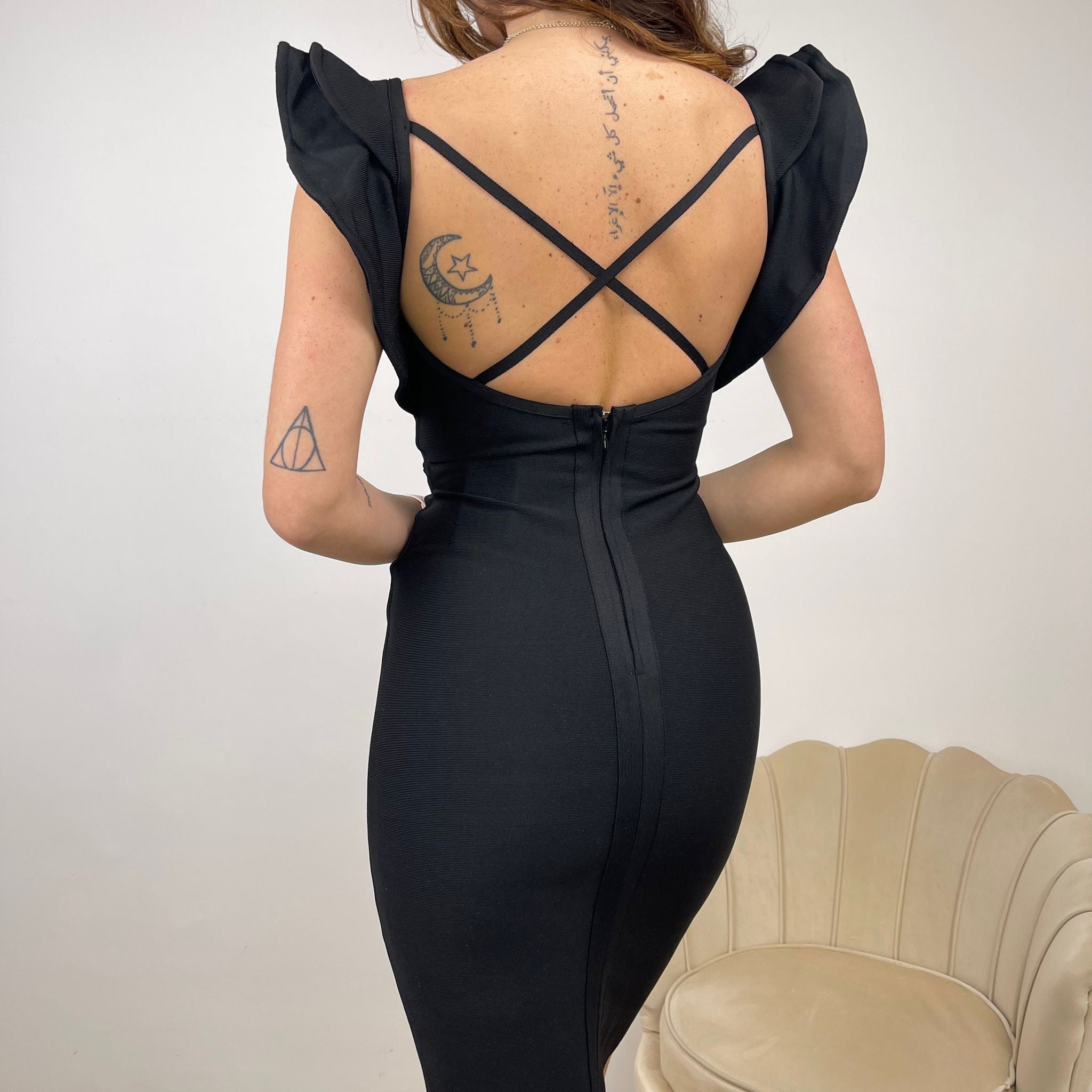 DRESS BANDAGE VOLANT NERO