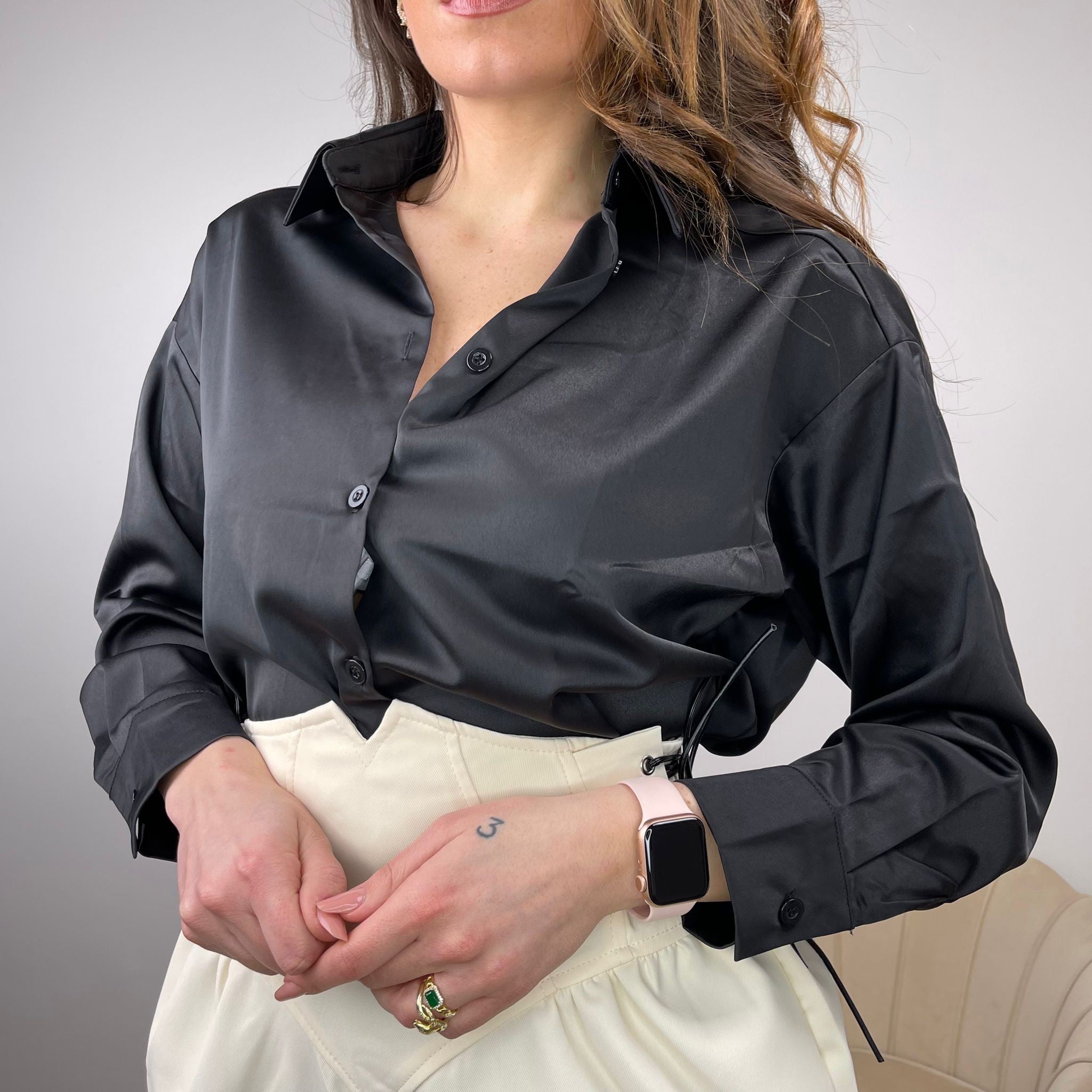 CAMICIA OVER SATEN NERA