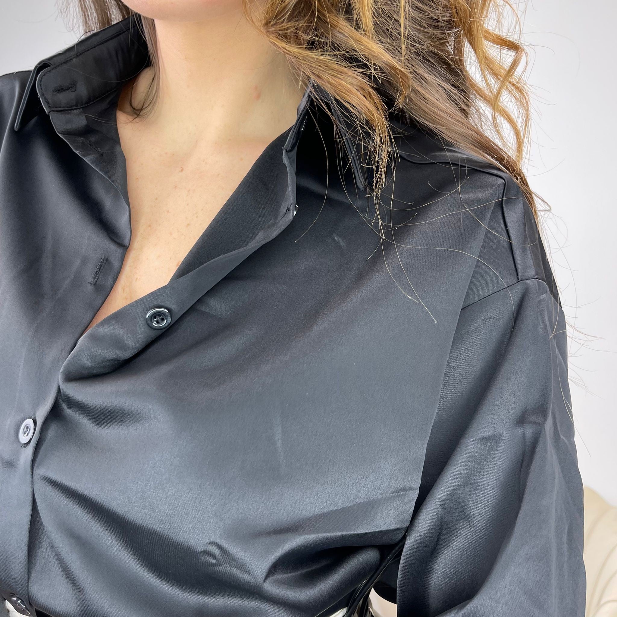 CAMICIA OVER SATEN NERA