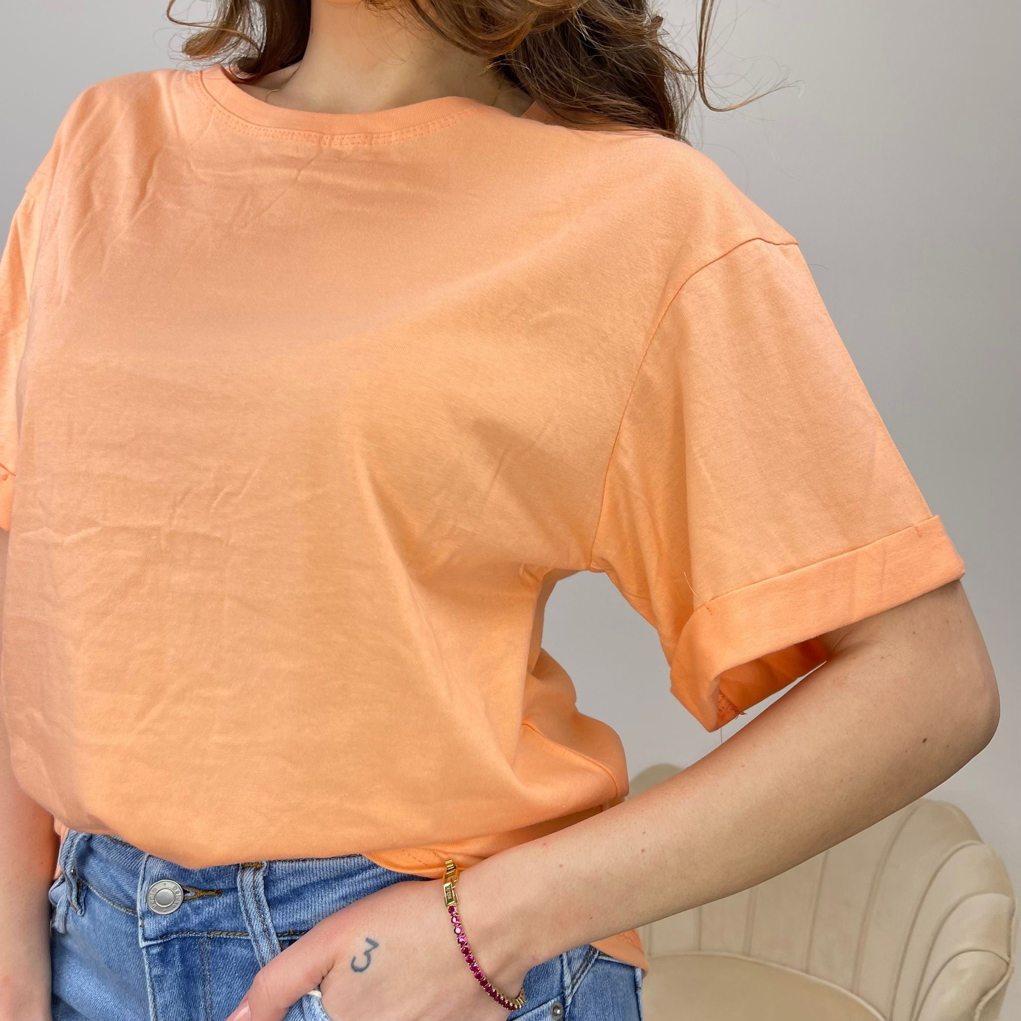 SHIRT BASIC CON RISVOLTO ARANCIO