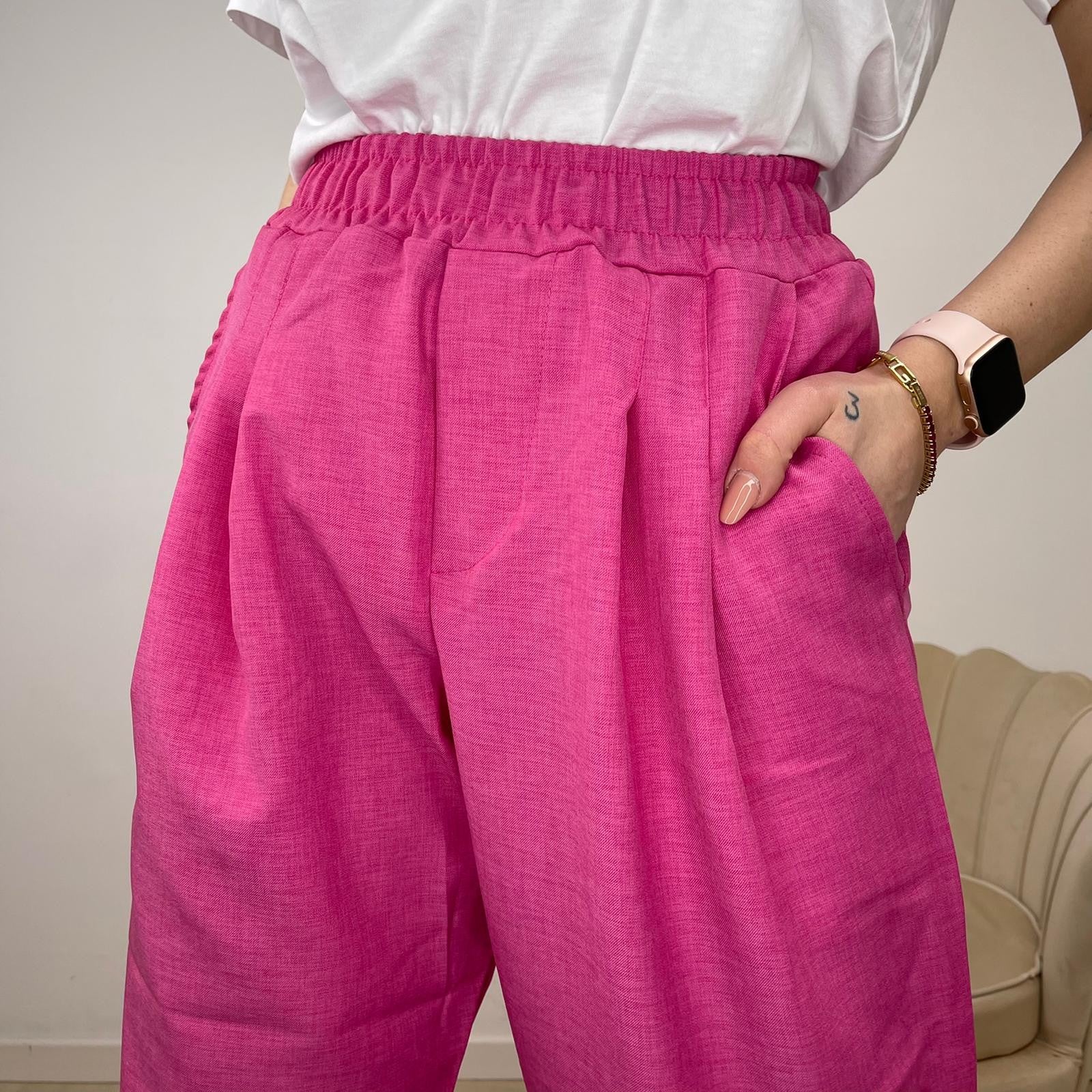 PANTALONE MIDI ALLA TURCA FUCSIA