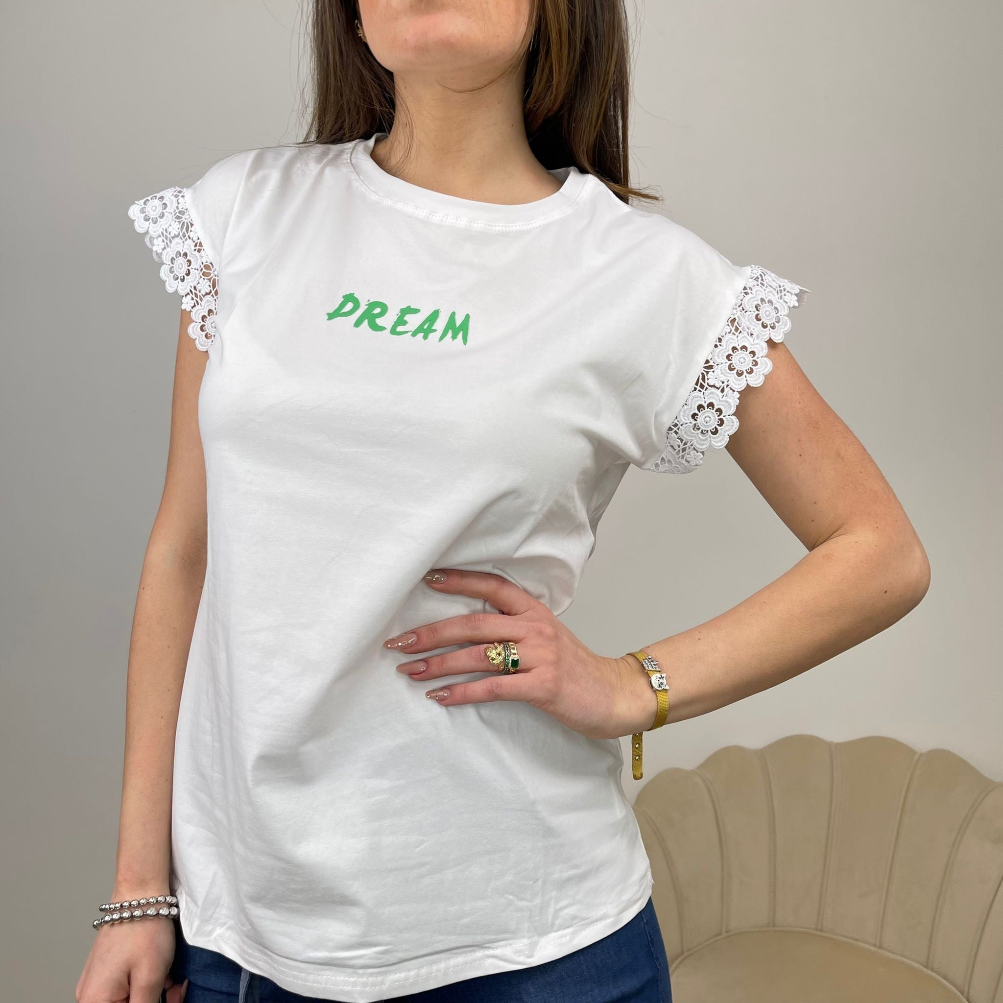 T-SHIRT MACRAMè DREAM BIANCO/VERDE