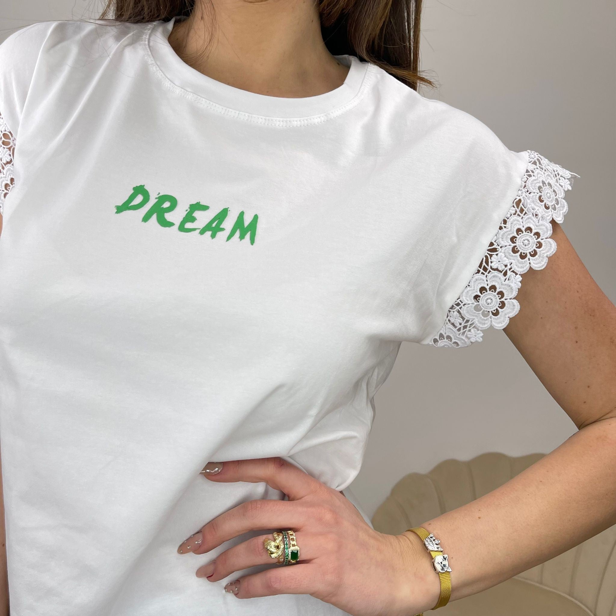 T-SHIRT MACRAMè DREAM BIANCO/VERDE