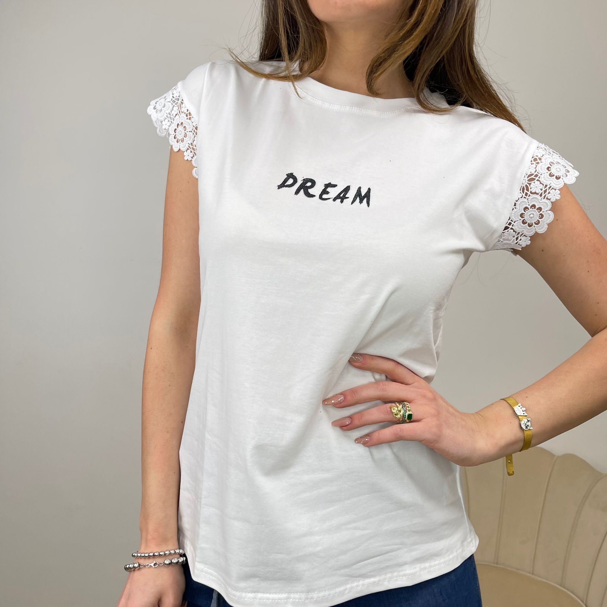 T-SHIRT MACRAMè DREAM BIANCO/NERO