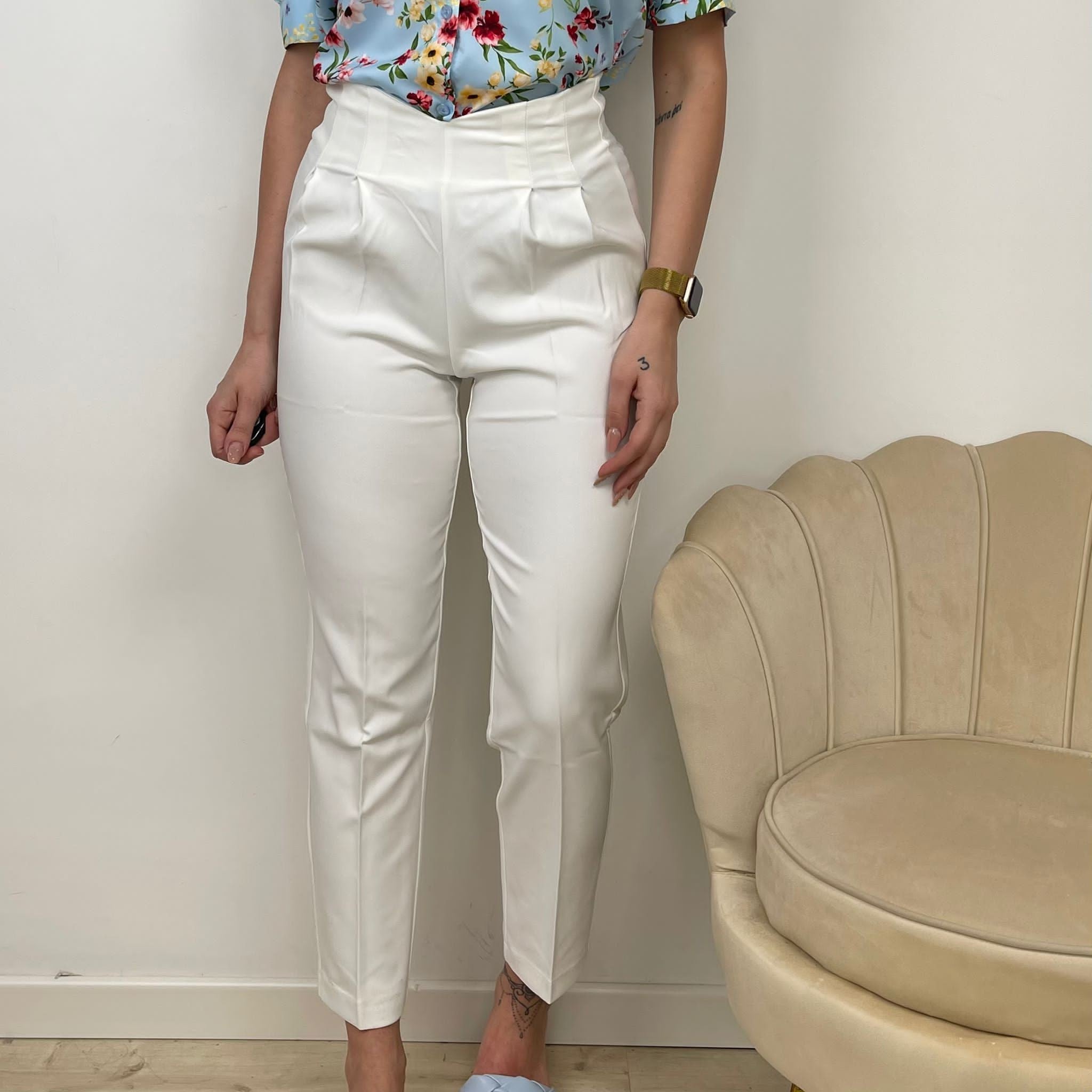 PANTALONE VITA ALTA ZARA MODEL BIANCO