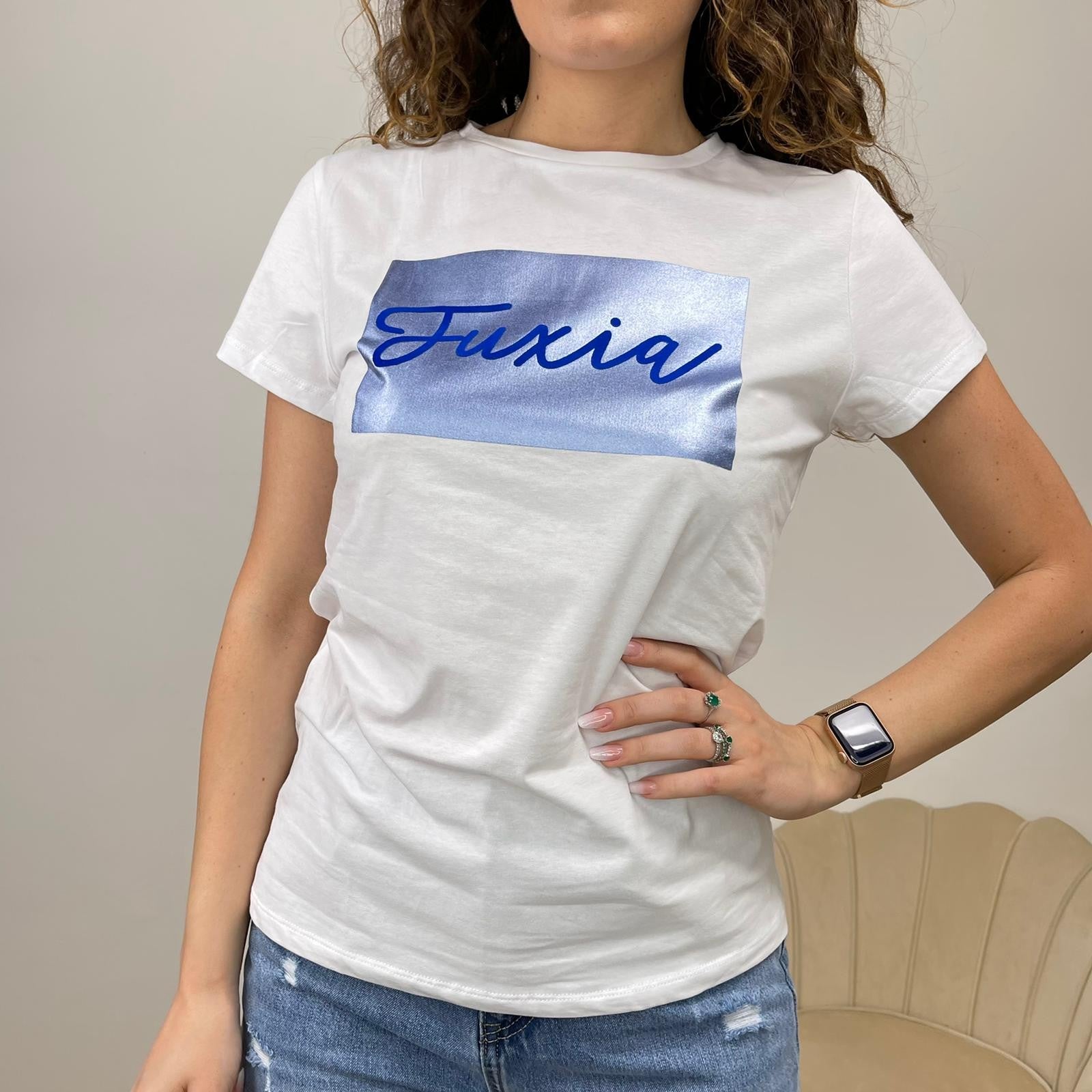T- SHIRT STAMPA FUXIA BLU