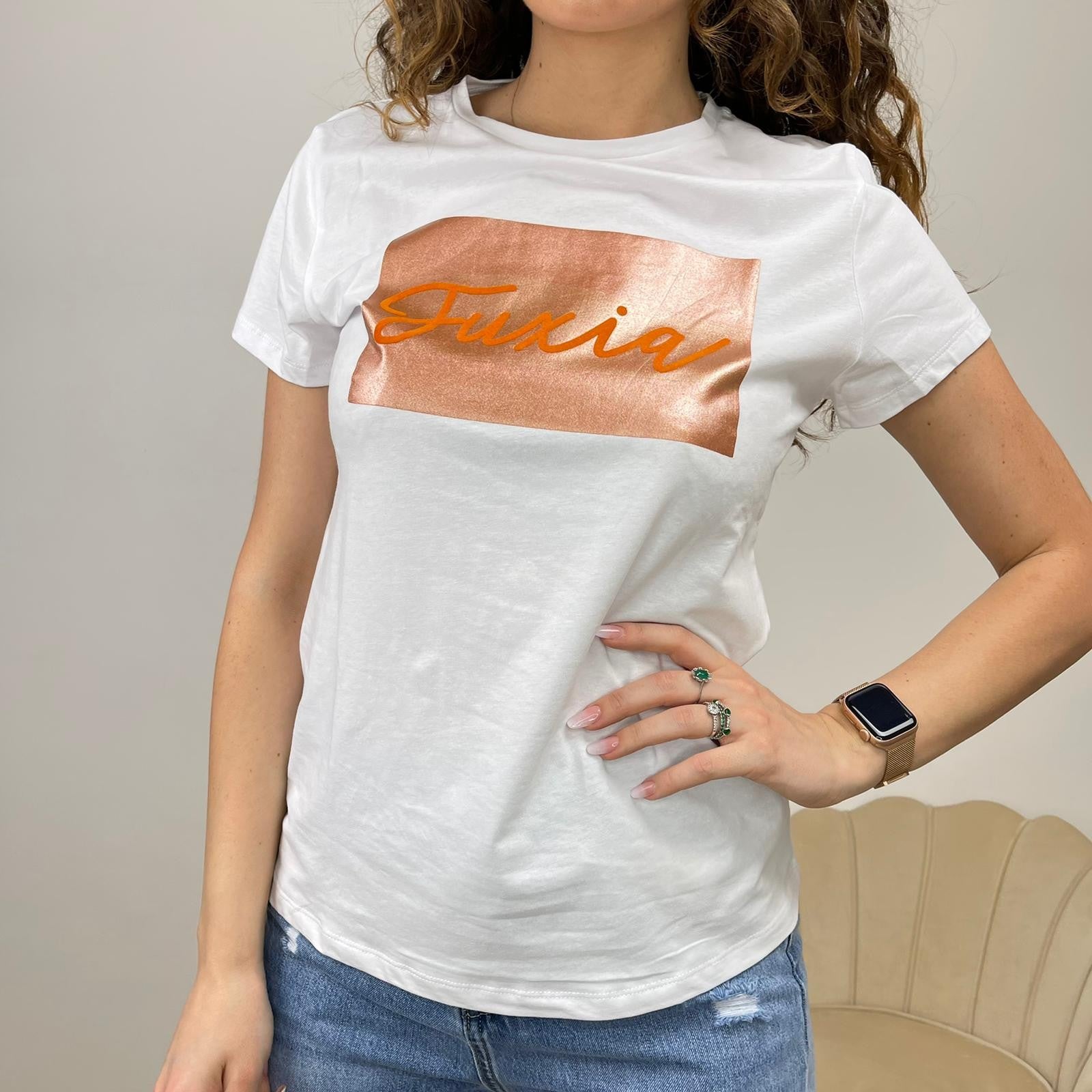 T- SHIRT STAMPA FUXIA ARANCIO