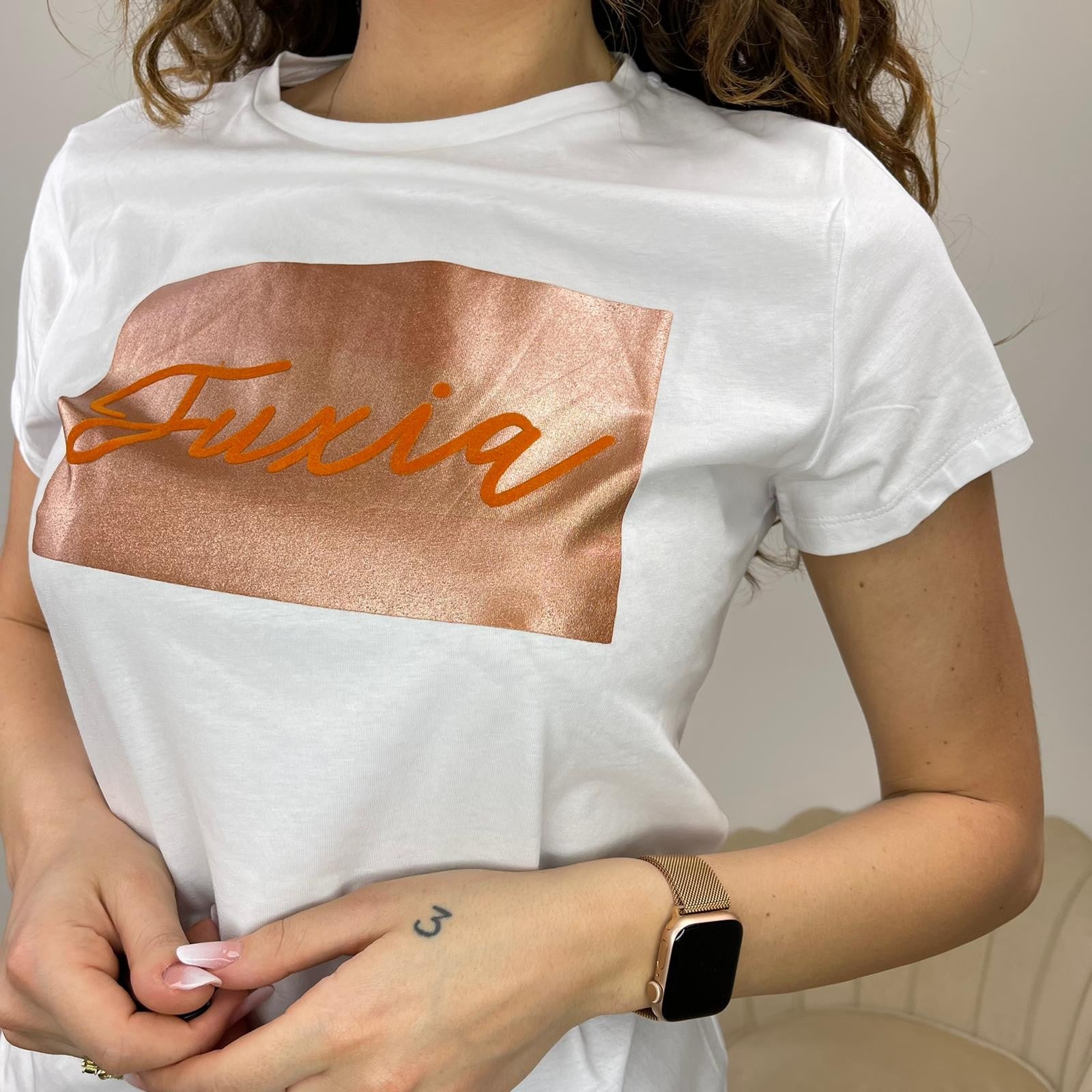 T- SHIRT STAMPA FUXIA ARANCIO