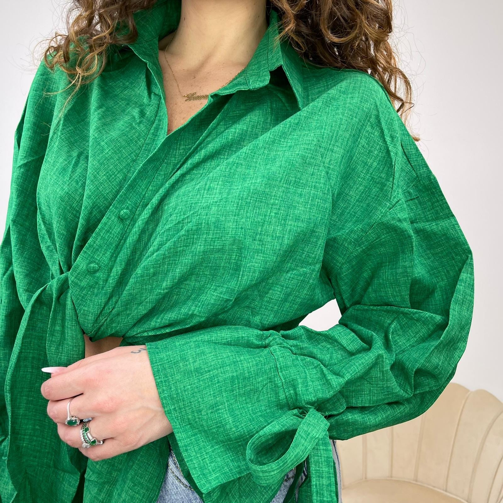 CAMICIA CROP LACCETTI VERDE